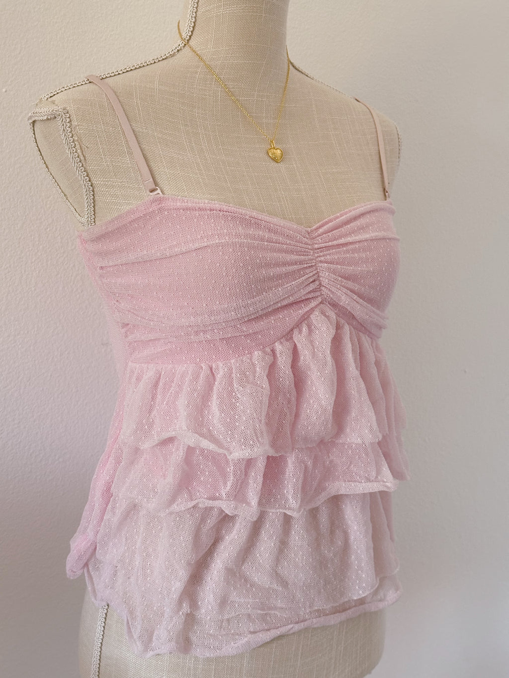 Vintage shabby chic pink ruffled top