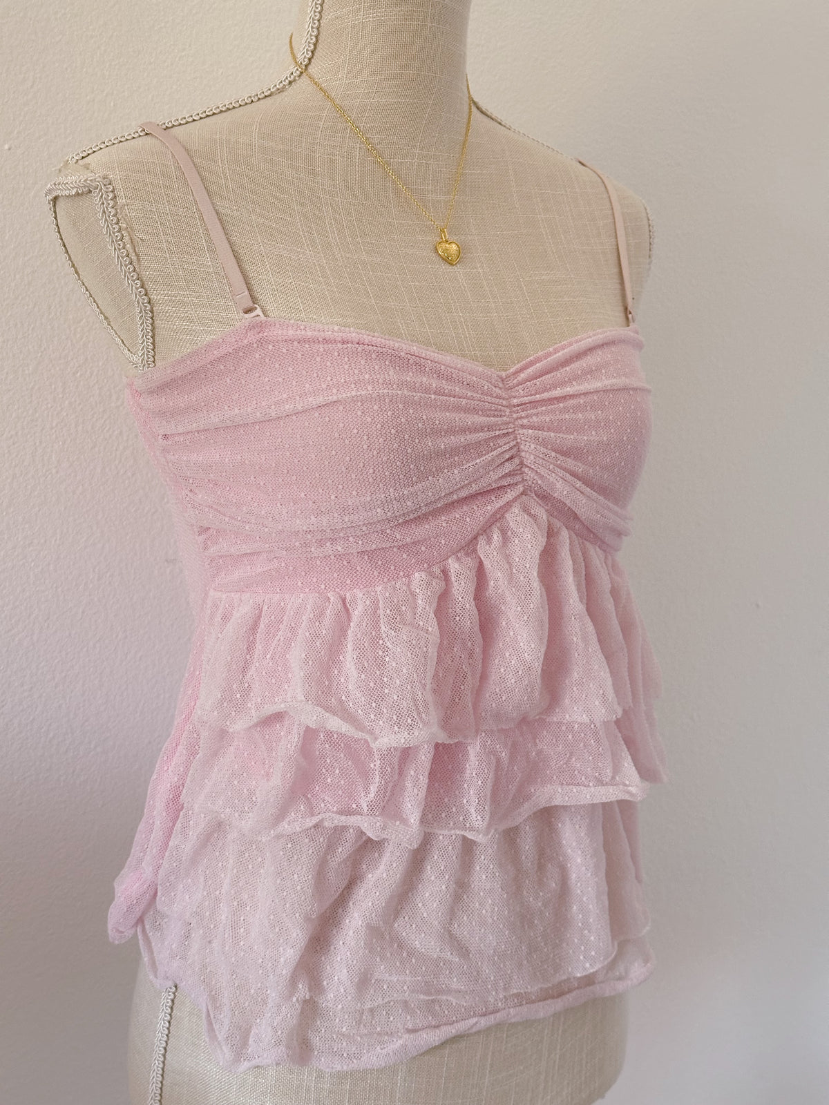 Vintage shabby chic pink ruffled top