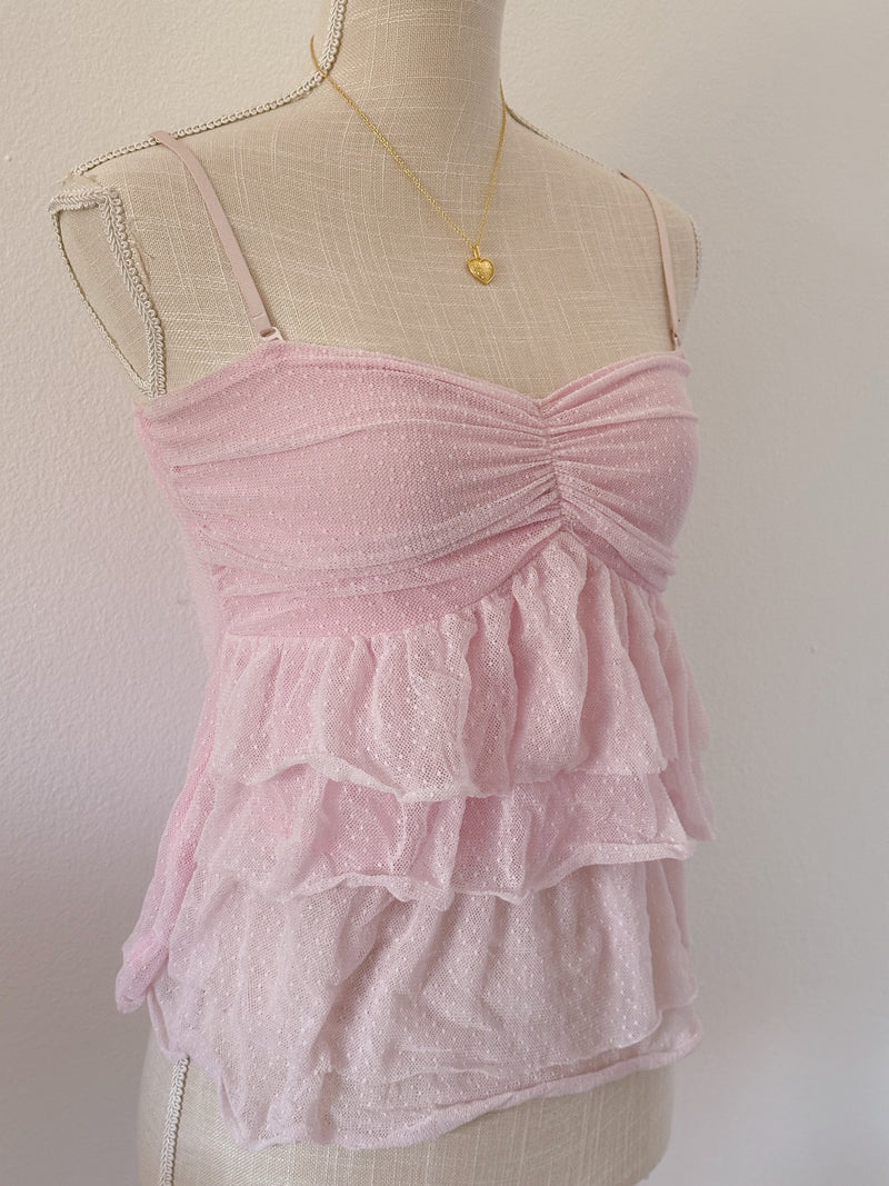 Vintage shabby chic pink ruffled top