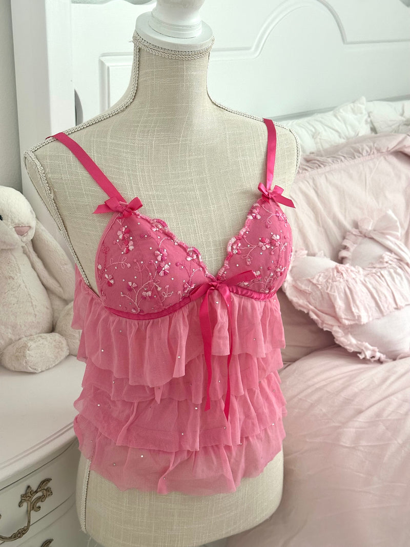 Vintage 2006 Victoria’s Secret Sexy Little Things Pink Ruffle Bustier Cami Top Size M (READ)