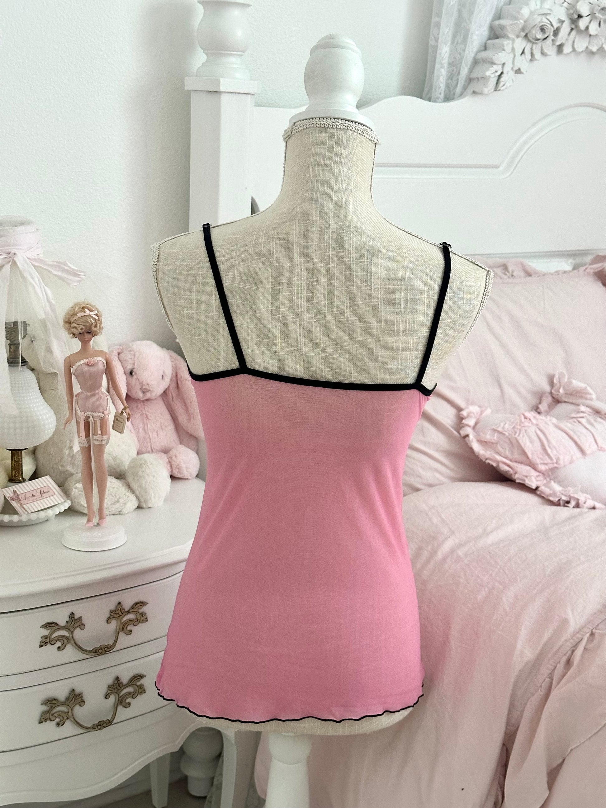 Vintage Pink Sheer Ruffle Cami Top Size: S