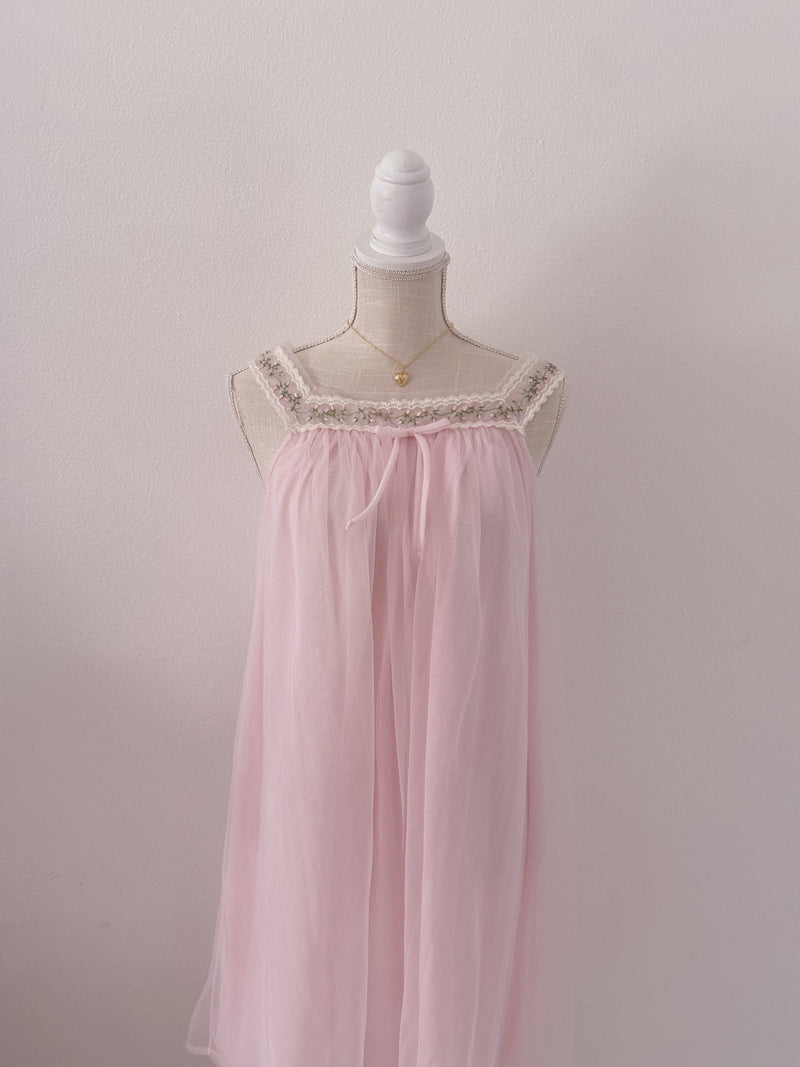 Vintage 1960s Pink Babydoll slip dress nightgown size: M