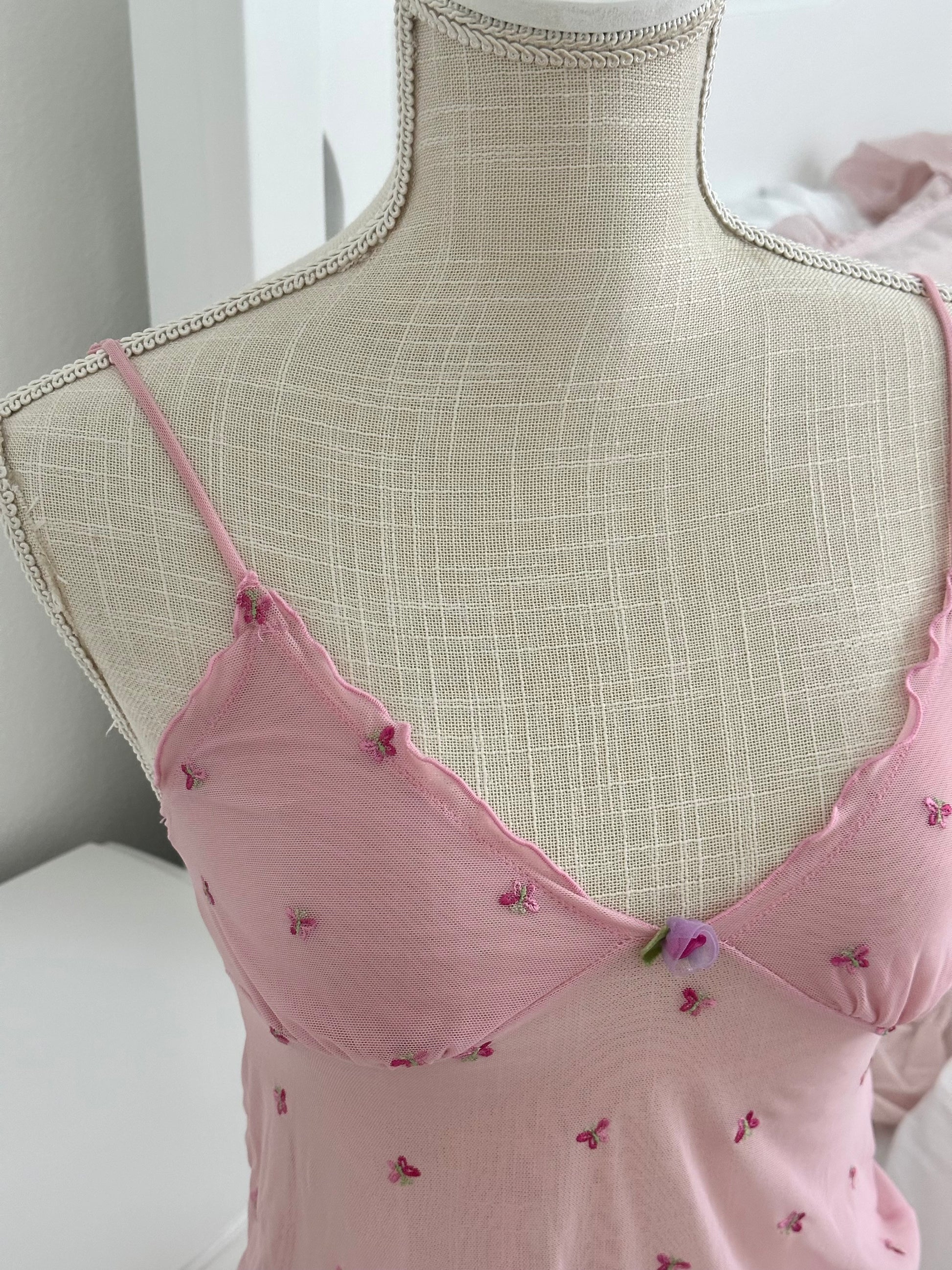 Vintage 2004 Victoria’s Secret Pink Butterfly Sheer Cami Top Size: S