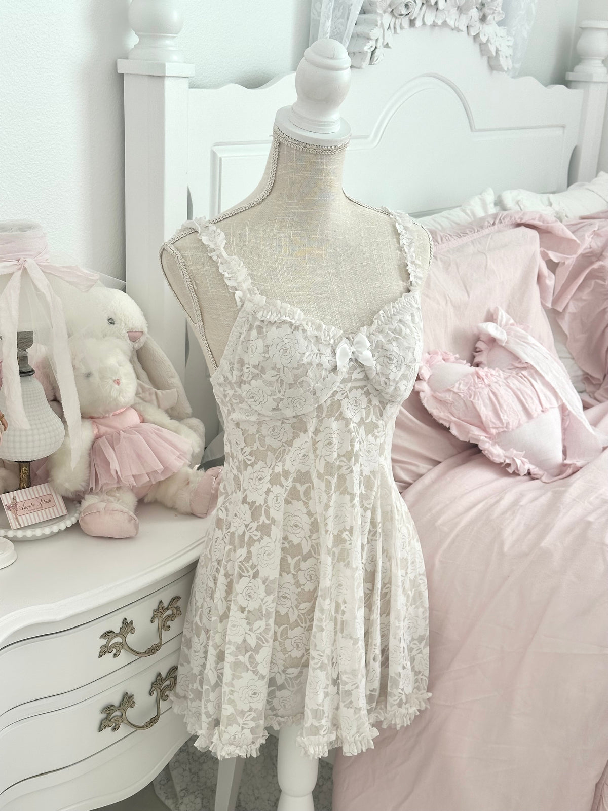 Vintage Y2K Cinema Etoile White Lace Babydoll Dress Madison Beer Size M