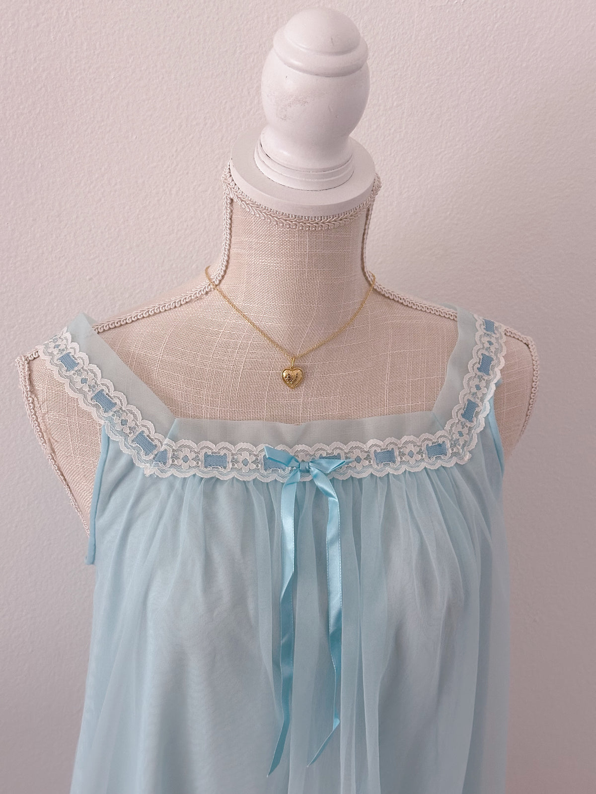 Vintage 1960s Blue Miss Elaine Robe and Babydoll dress set size: S