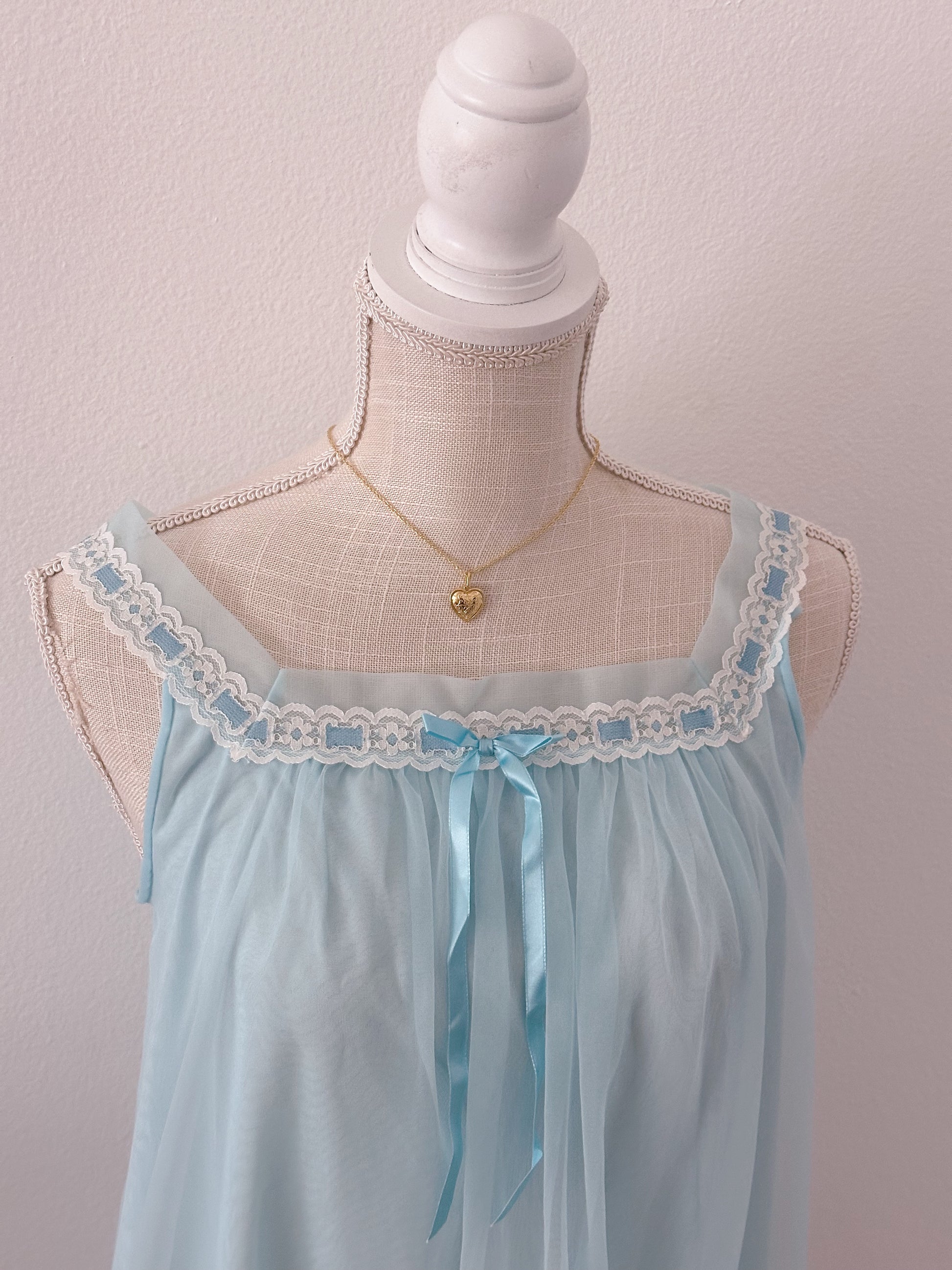 Vintage 1960s Blue Miss Elaine Robe and Babydoll dress set size: S