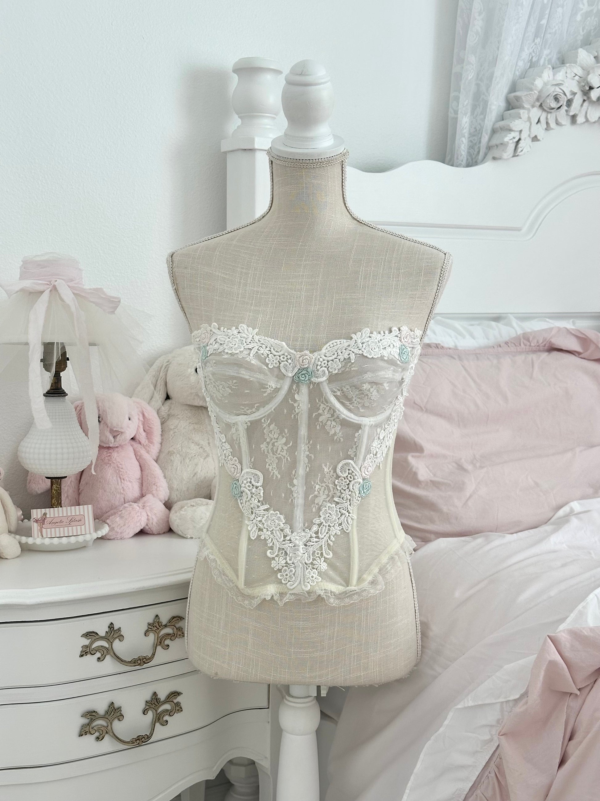 Vintage 1970s Victoria’s Secret White Floral Corset Bustier Top Size: XS/S