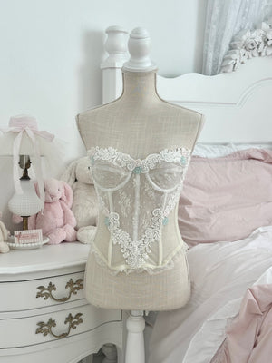 Vintage 1970s Victoria’s Secret White Floral Corset Bustier Top Size: XS/S