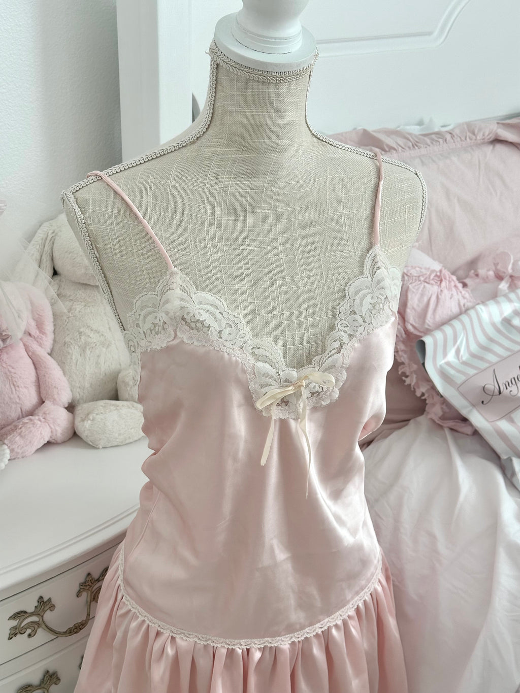 Vintage 1980s Kathryn Pink Satin Slip Dress Size: S
