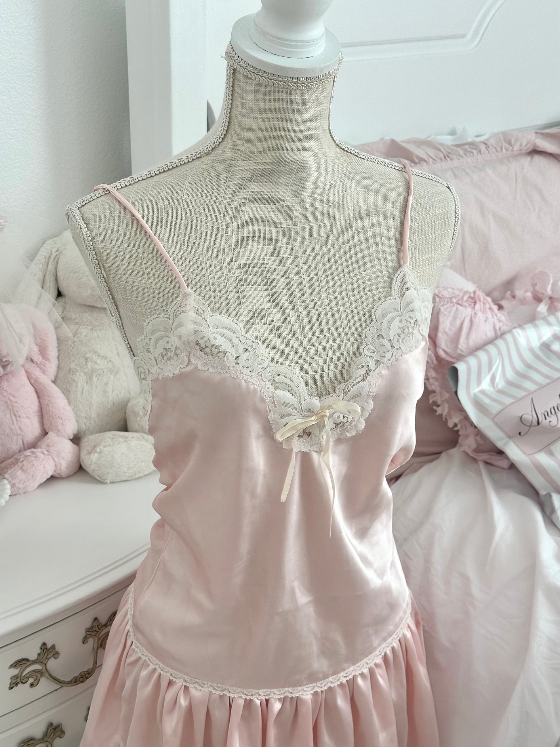 Vintage 1980s Kathryn Pink Satin Slip Dress Size: S