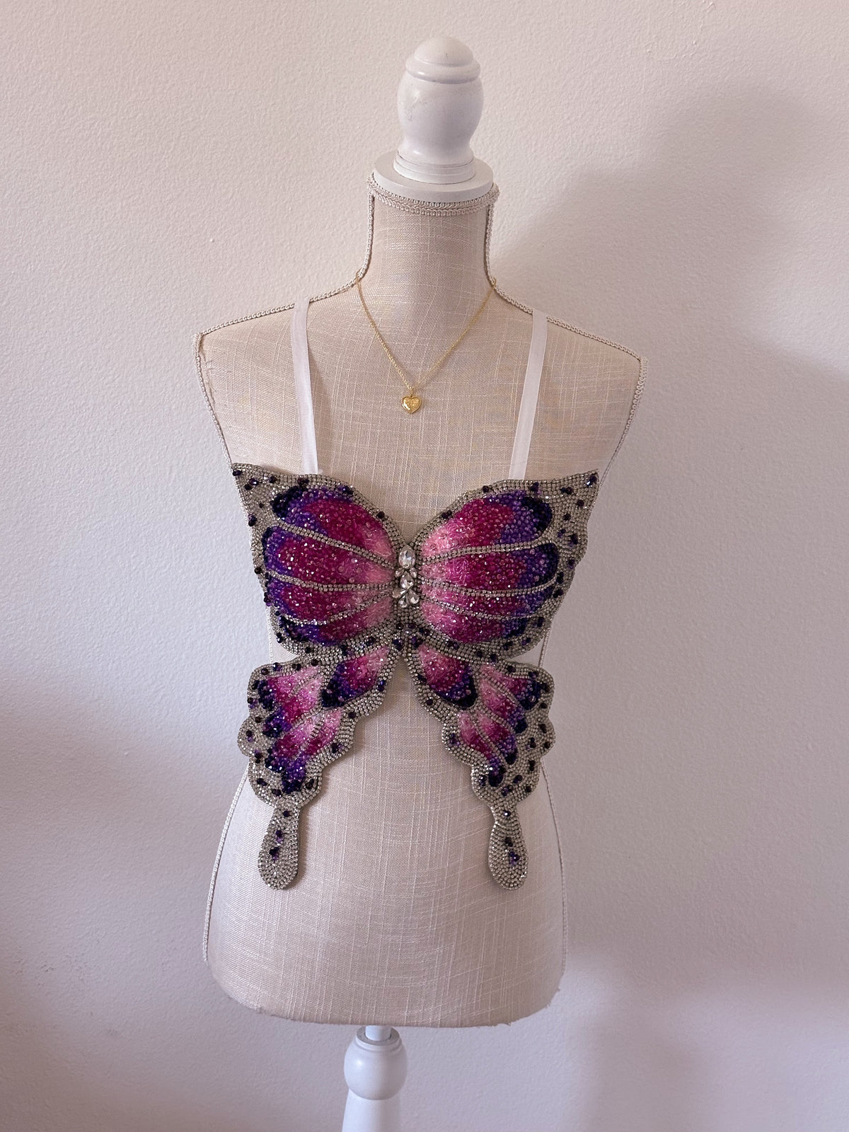 Handmade bedazzled butterfly halter top size: XS