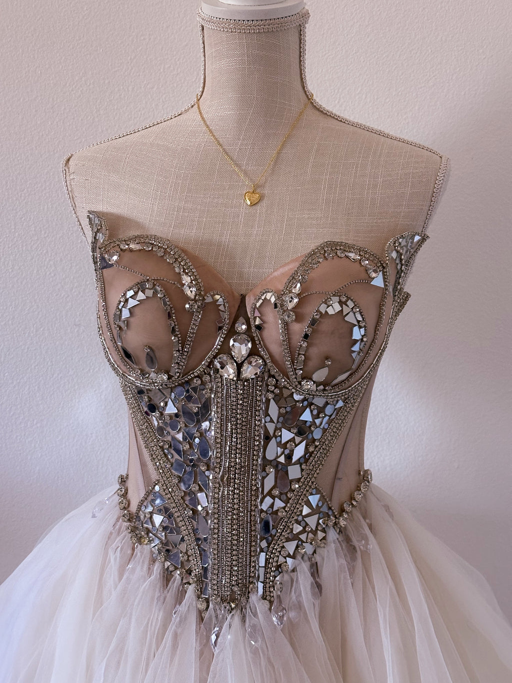 Handmade swan lake mini formal dress with mirror & rhinestone work size: Small