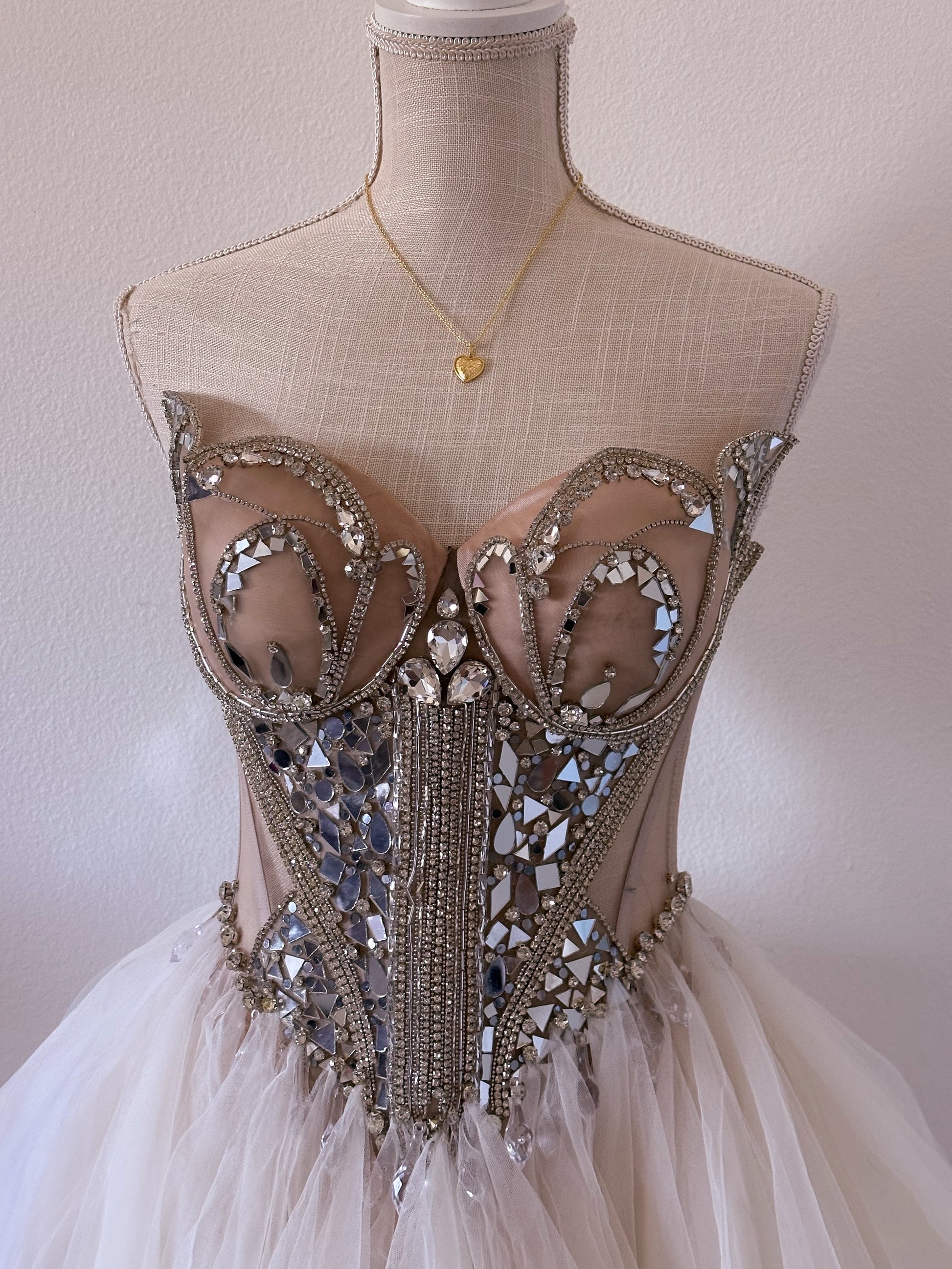 Handmade swan lake mini formal dress with mirror & rhinestone work size: Small