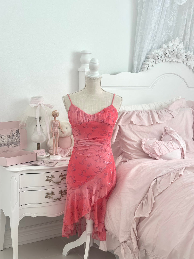 Vintage 2000s Taboo Pink Sparkly Fairycore Midi Dress Size S