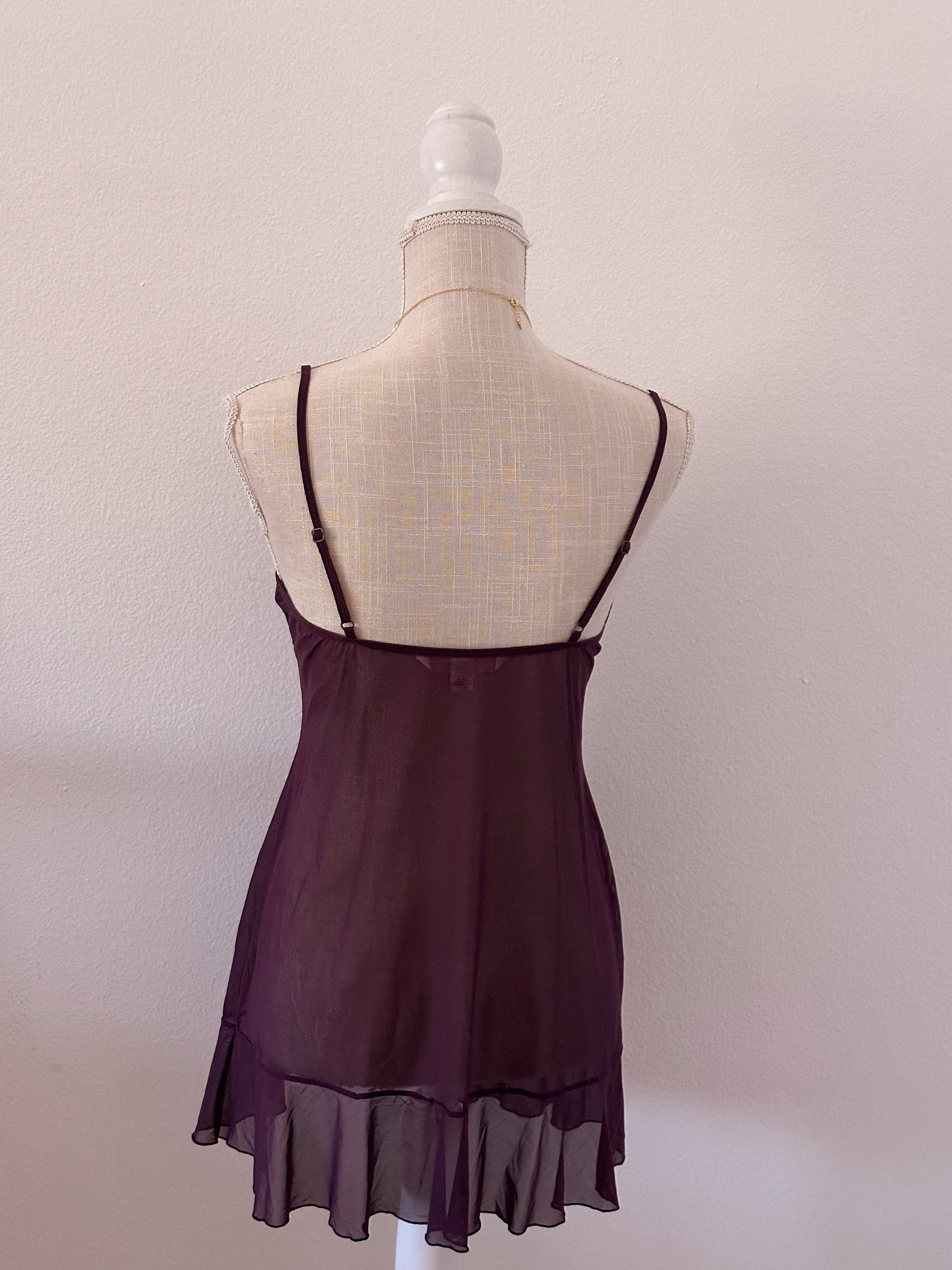 Vintage Victoria's Secret maroon sheer babydoll slip dress size: L