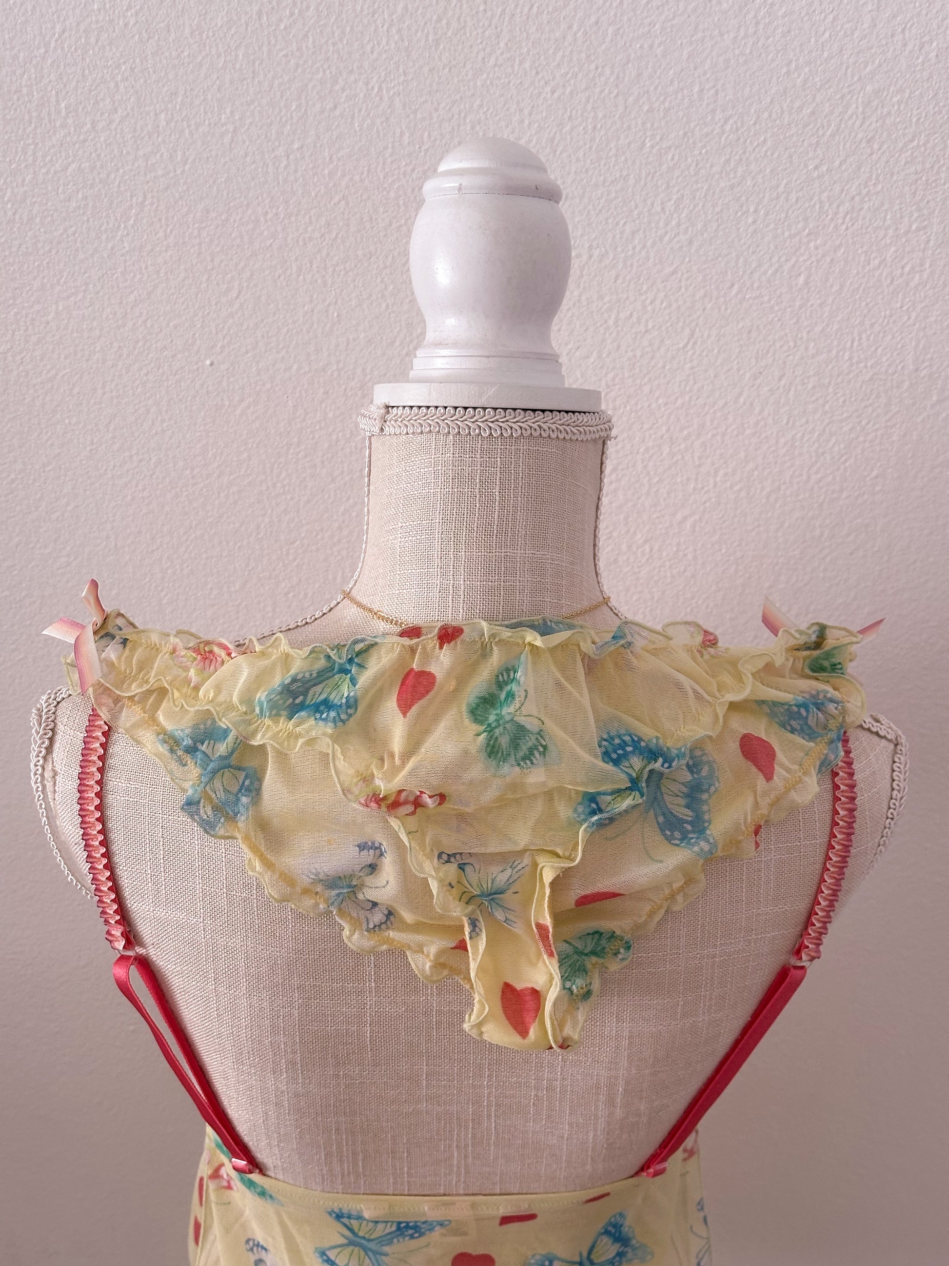 Vintage Victoria secret yellow, butterfly babydoll slip size: xs