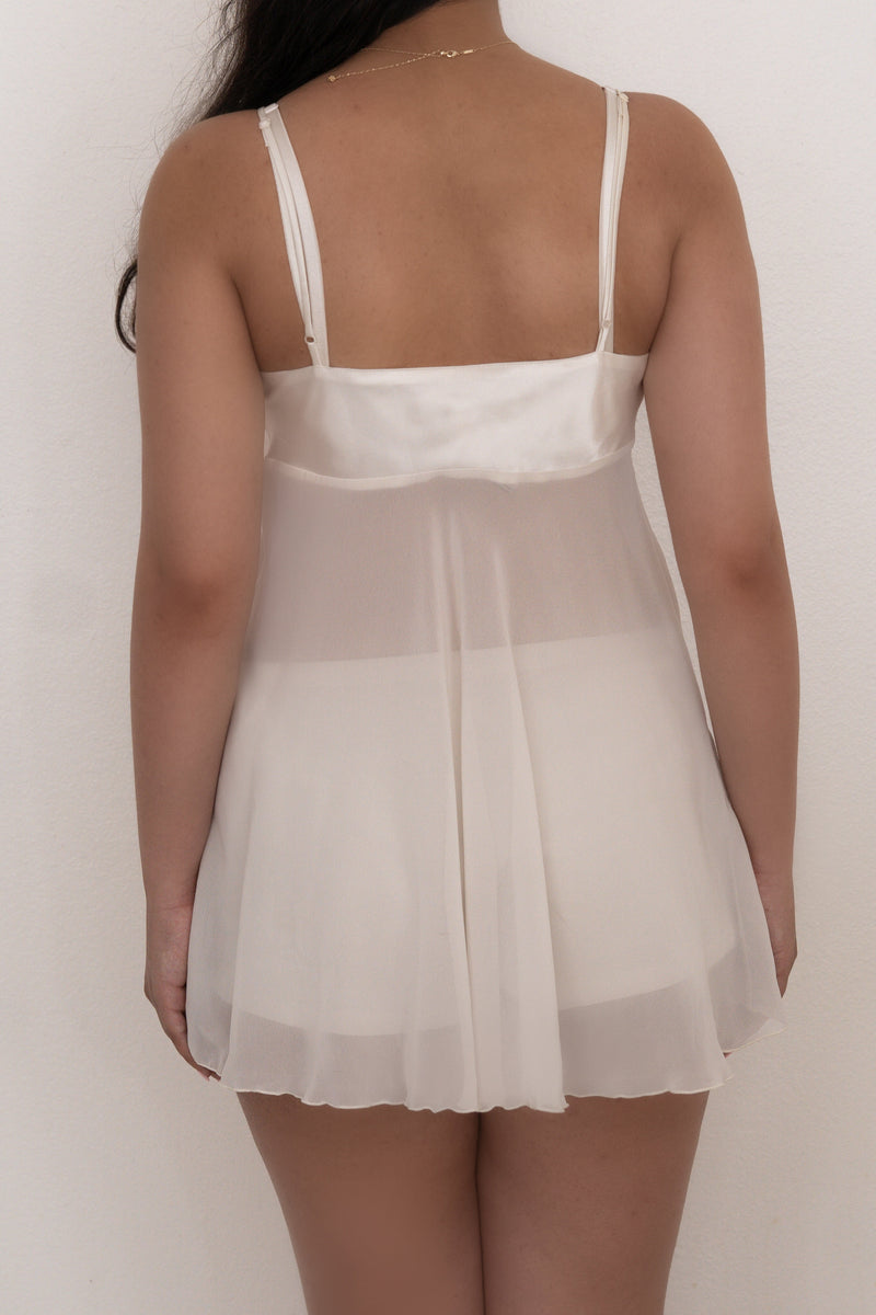 Vintage 1996 Victoria’s Secret Ivory Satin & Sheer Babydoll Slip Dress Size: S
