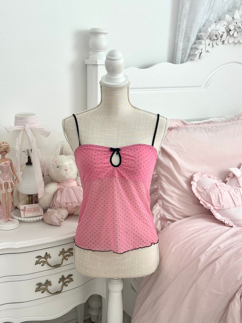 Vintage 2003 Victoria’s Secret Pink & Black Polka Dot Cami Top Size S