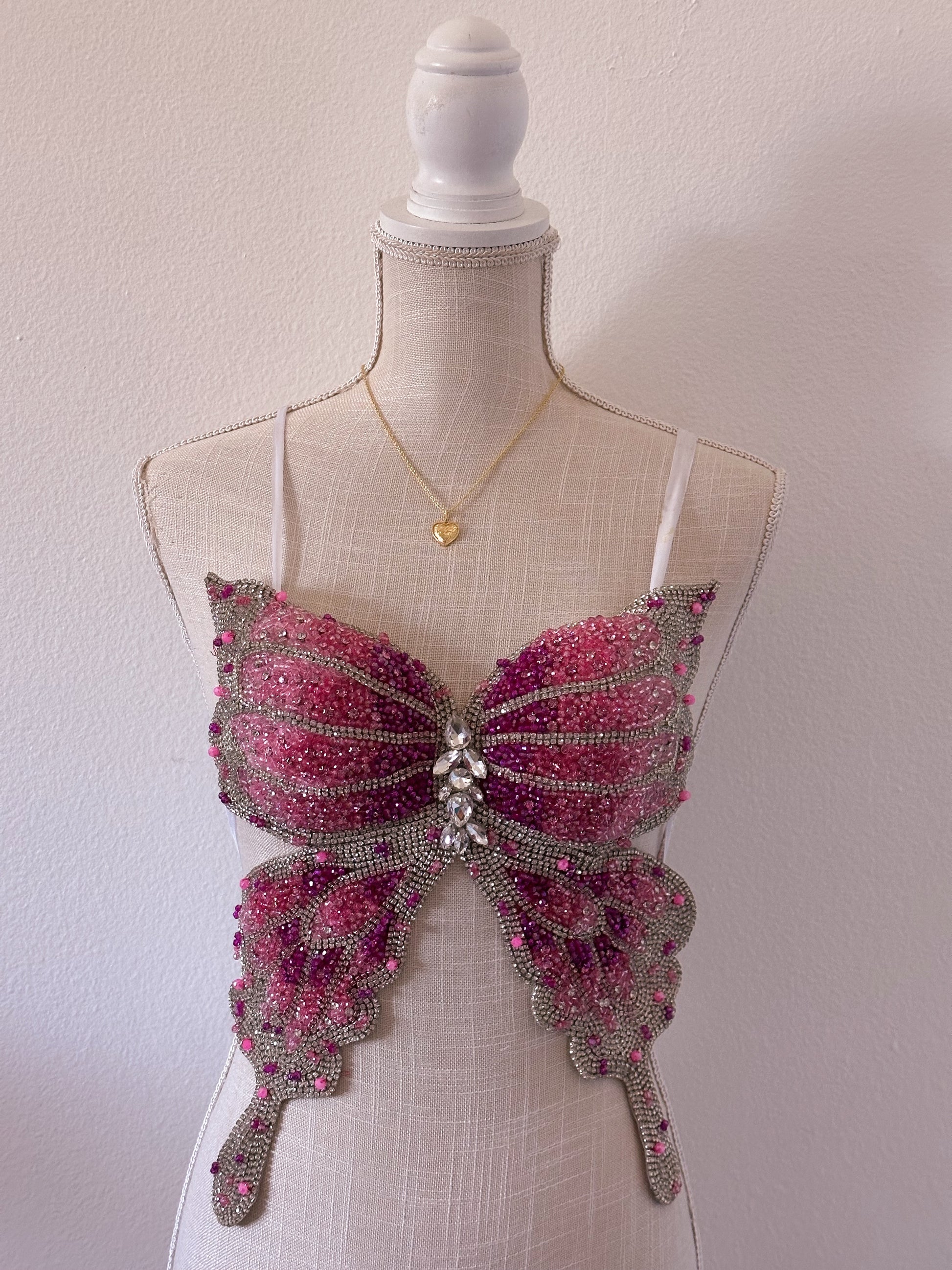 Handmade bedazzled butterfly halter top size: xs
