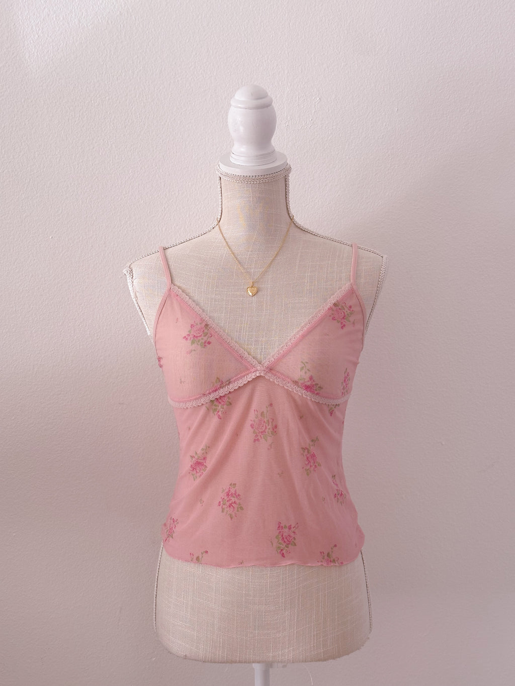 Vintage pink sheer floral cami
