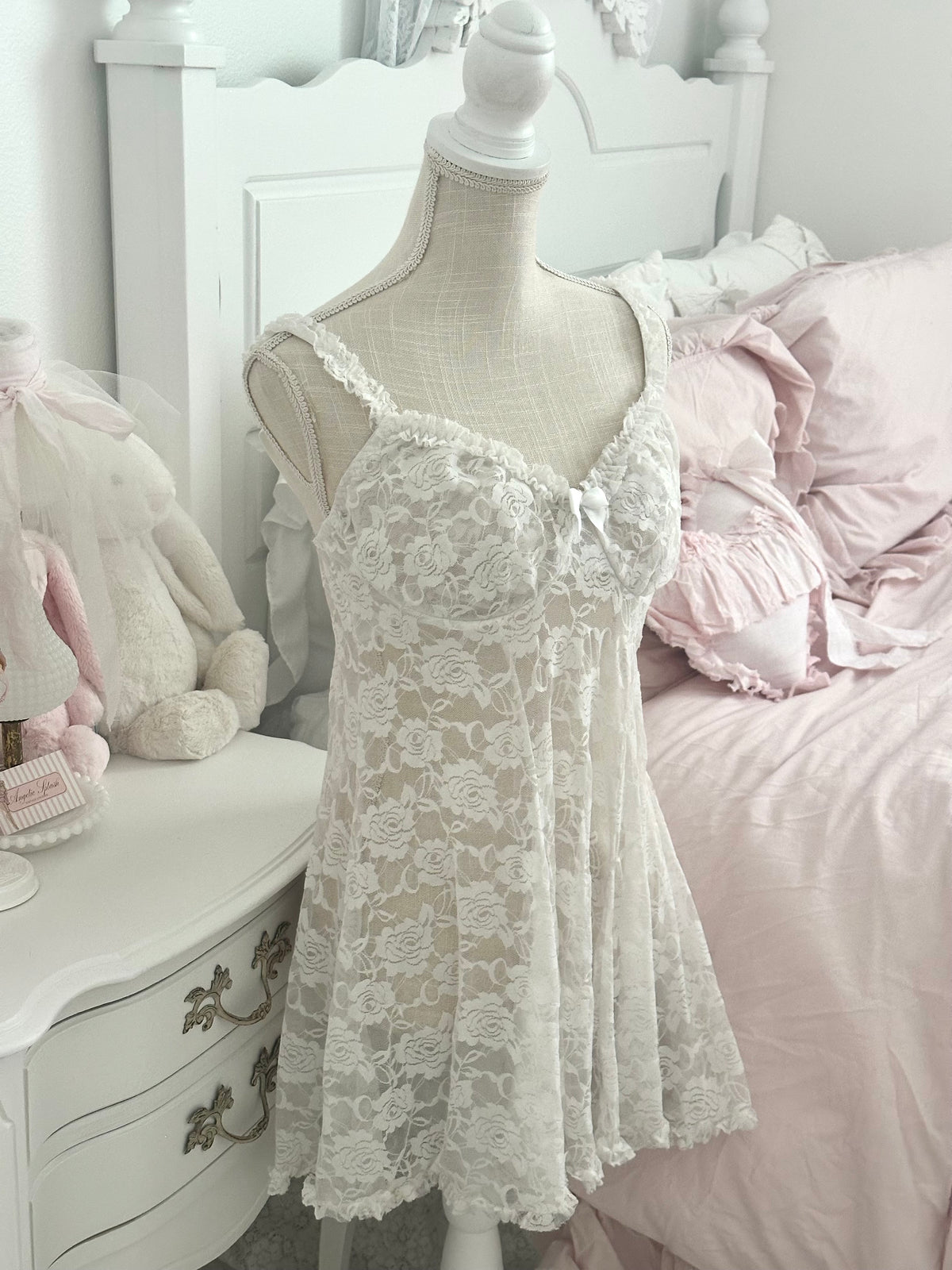 Vintage Cinema Étoile White Lace Babydoll Slip Dress Size XL