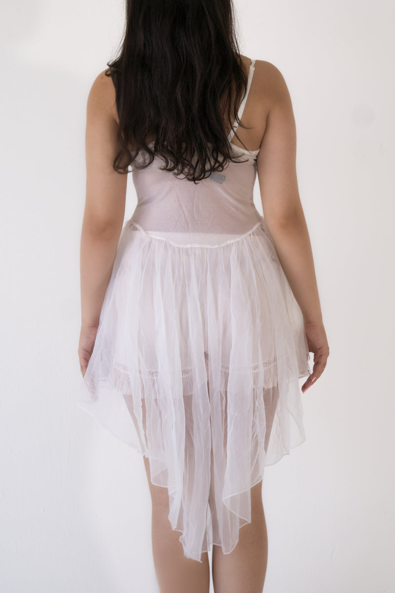 Vintage Frederick’s of Hollywood Bridal Sheer Pearl Lace Babydoll Slip Dress Size: S