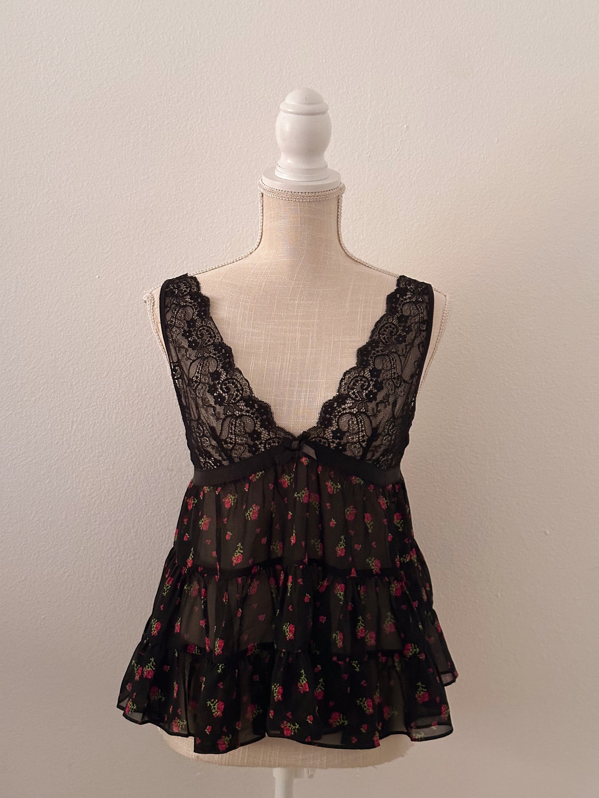 Victoria's Secret black floral sheer cami top from 2006