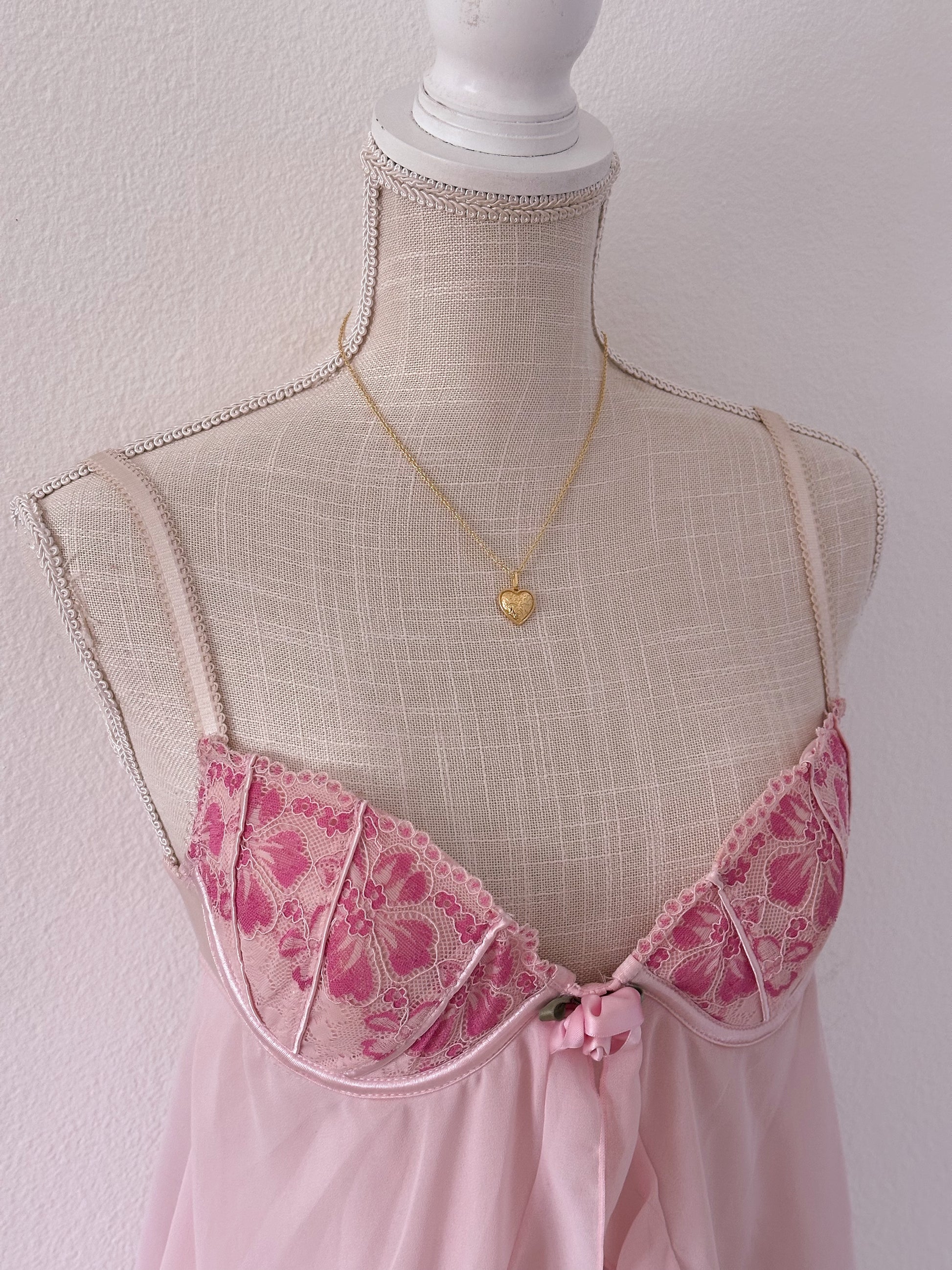 Vintage Delicates aurora pink floral babydoll slip dress Size: S