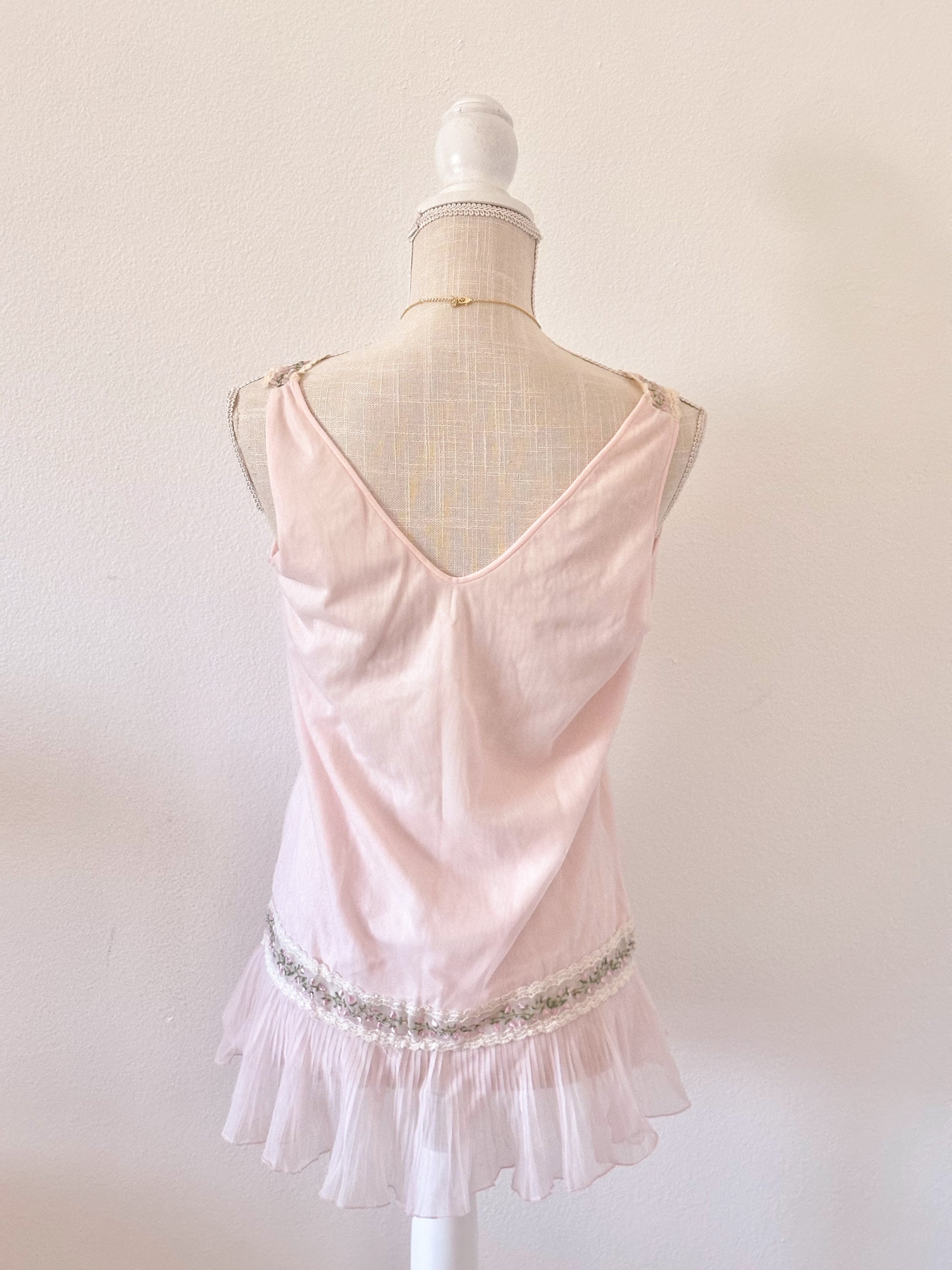 Authentic 1950s Miss Elaine Pink Shabby Chic Babydoll Nightgown Size: S
