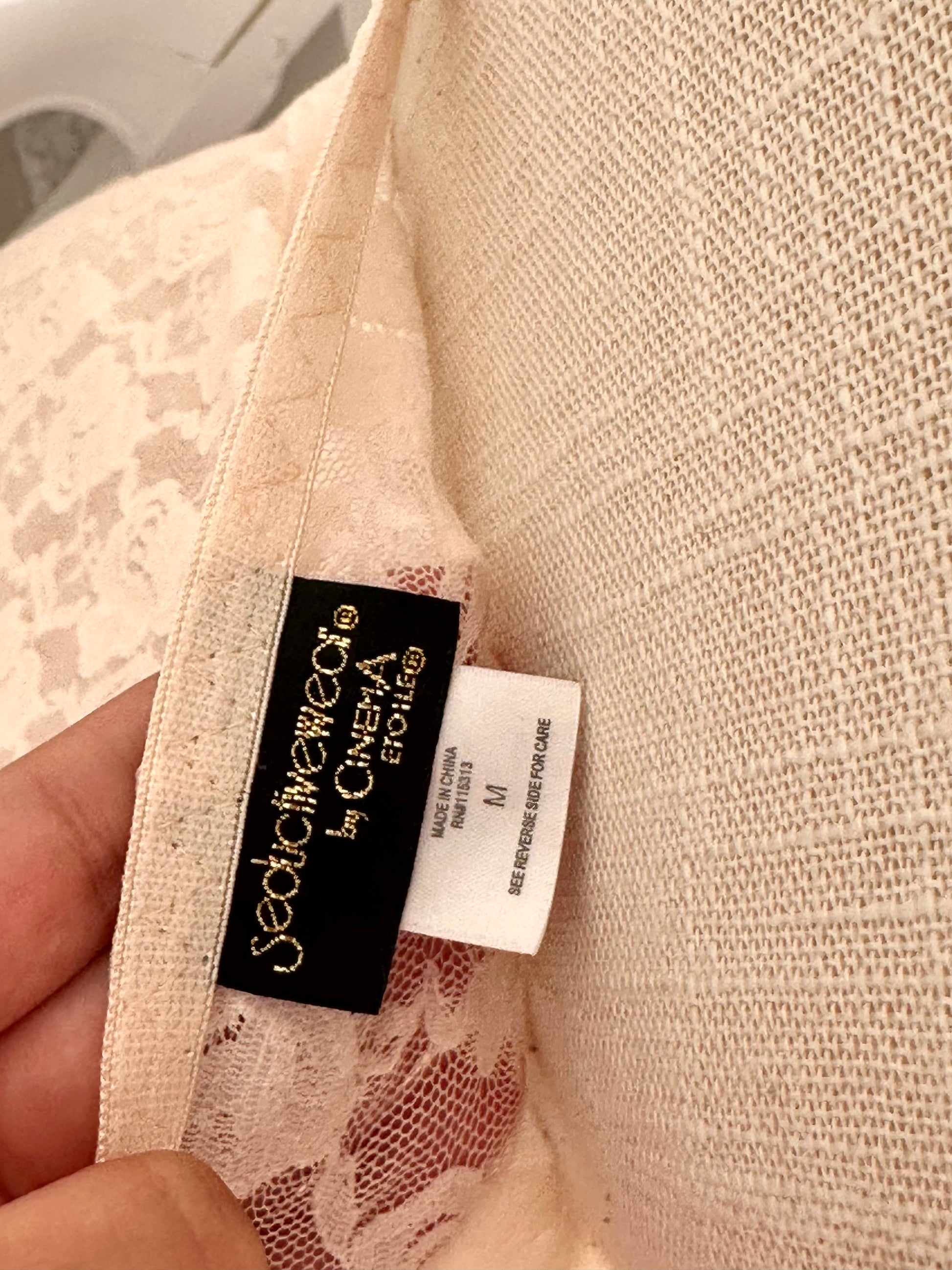 Vintage Cinema Etoile Peach Blush Sheer Lace Slip Dress Size: M