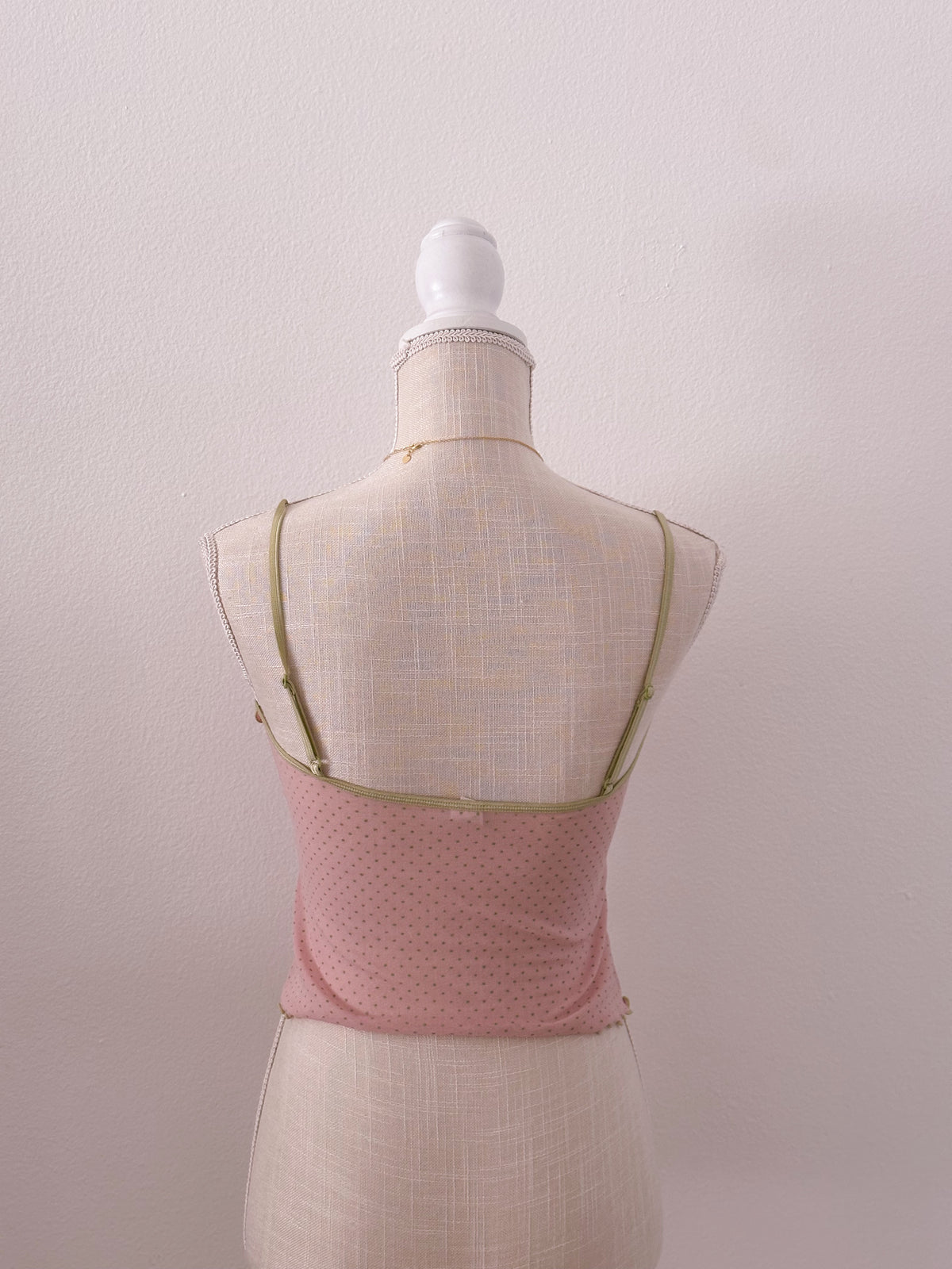Vintage pink and green sheer cami polka dot top
