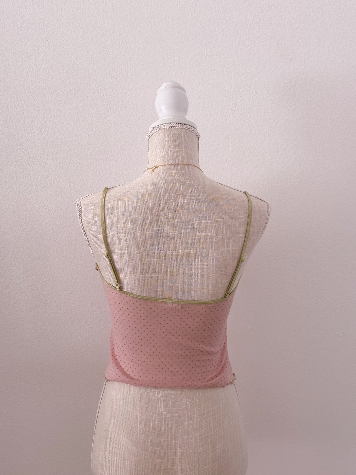 Vintage pink and green sheer cami polka dot top