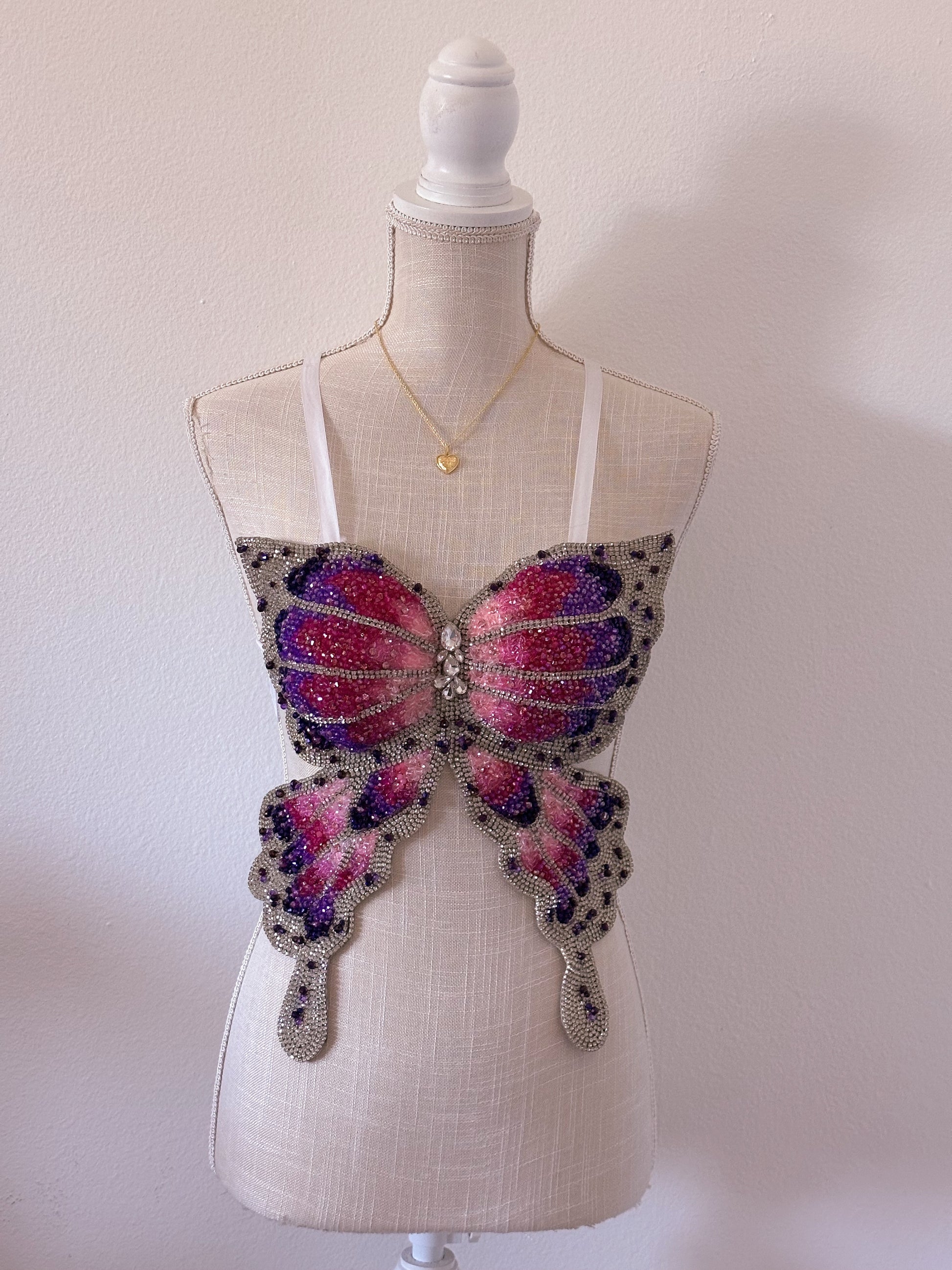 Handmade bedazzled butterfly halter top size: XS