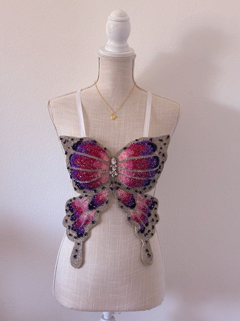 Handmade bedazzled butterfly halter top size: XS