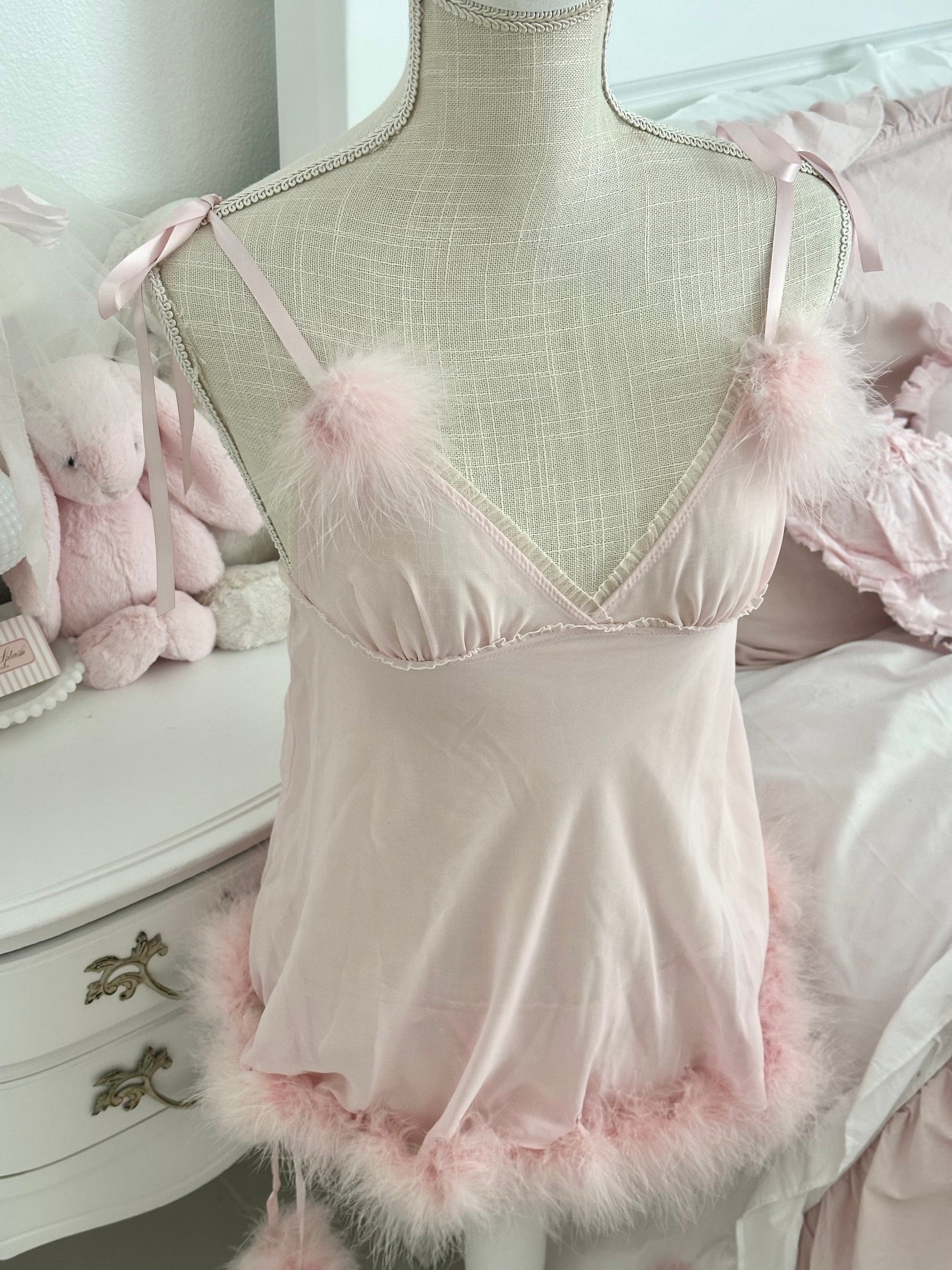 Vintage 2009 Victoria’s Secret Pink Marabou Lingerie Set Size: XS