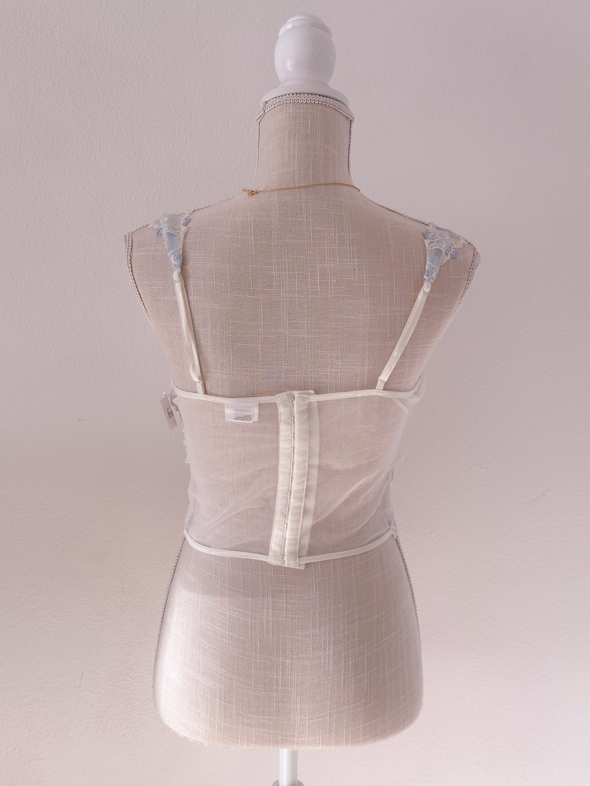 Vintage Fredricks of hollywood white and blue corset cami top