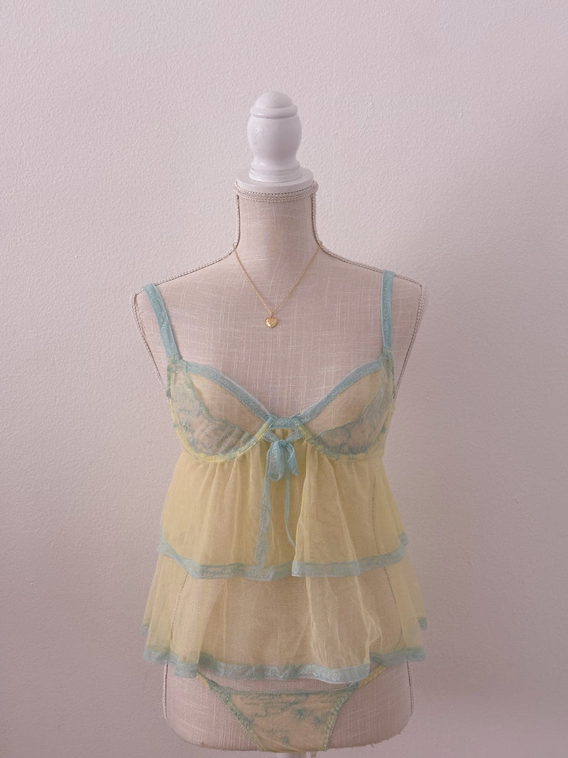 Vintage Victoria's Secret yellow and blue babydoll set size: 34 B