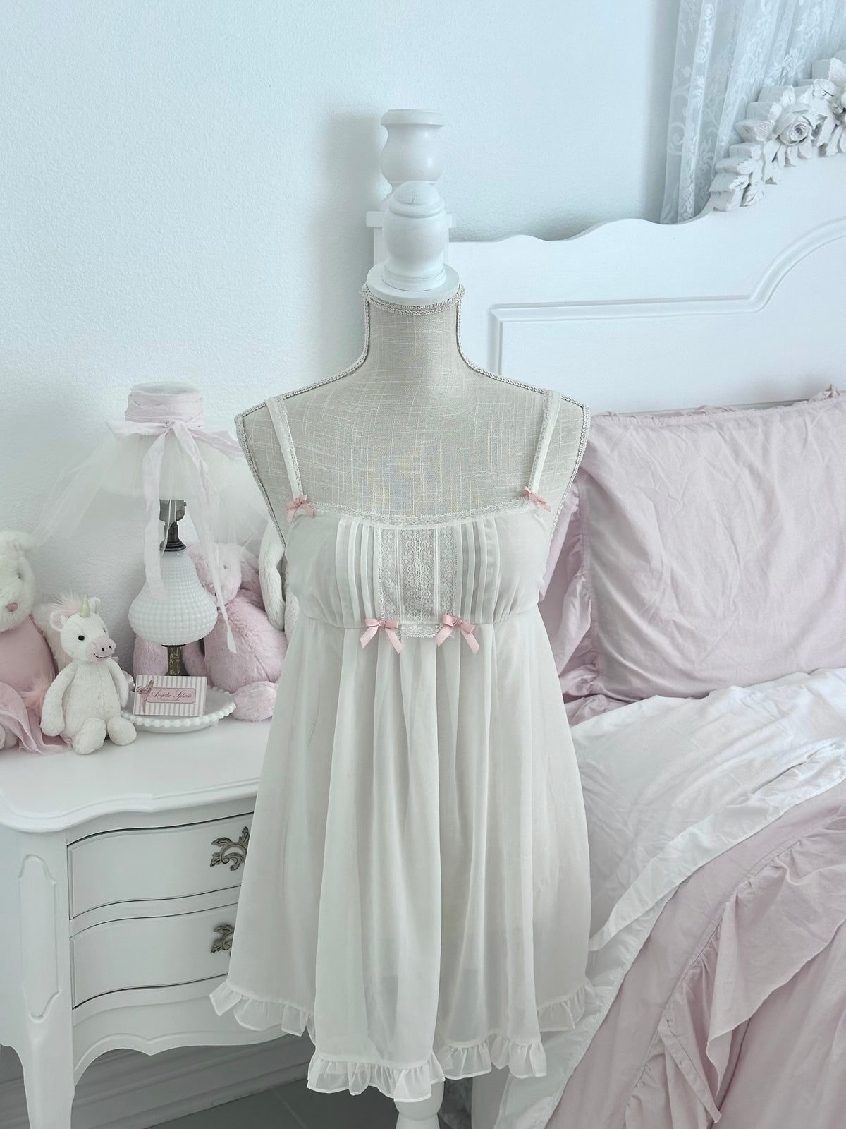 Vintage 2000s Betsey Johnson White Babydoll with Pink Bows Size: S
