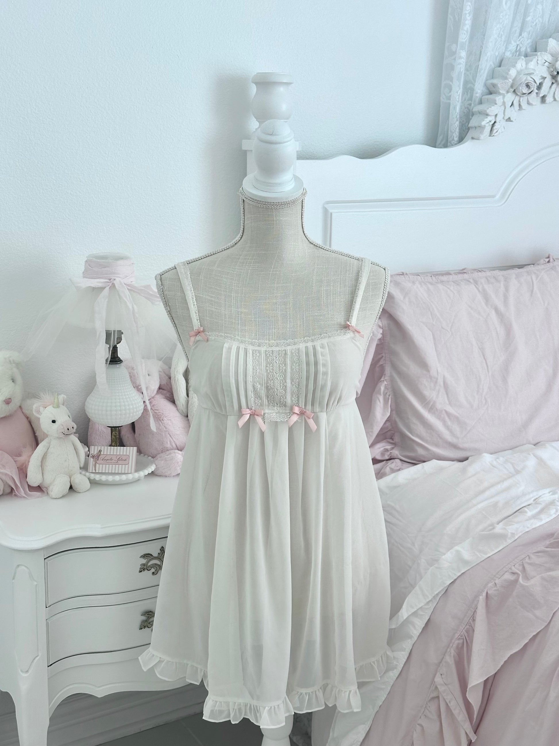 Vintage 2000s Betsey Johnson White Babydoll with Pink Bows Size: S