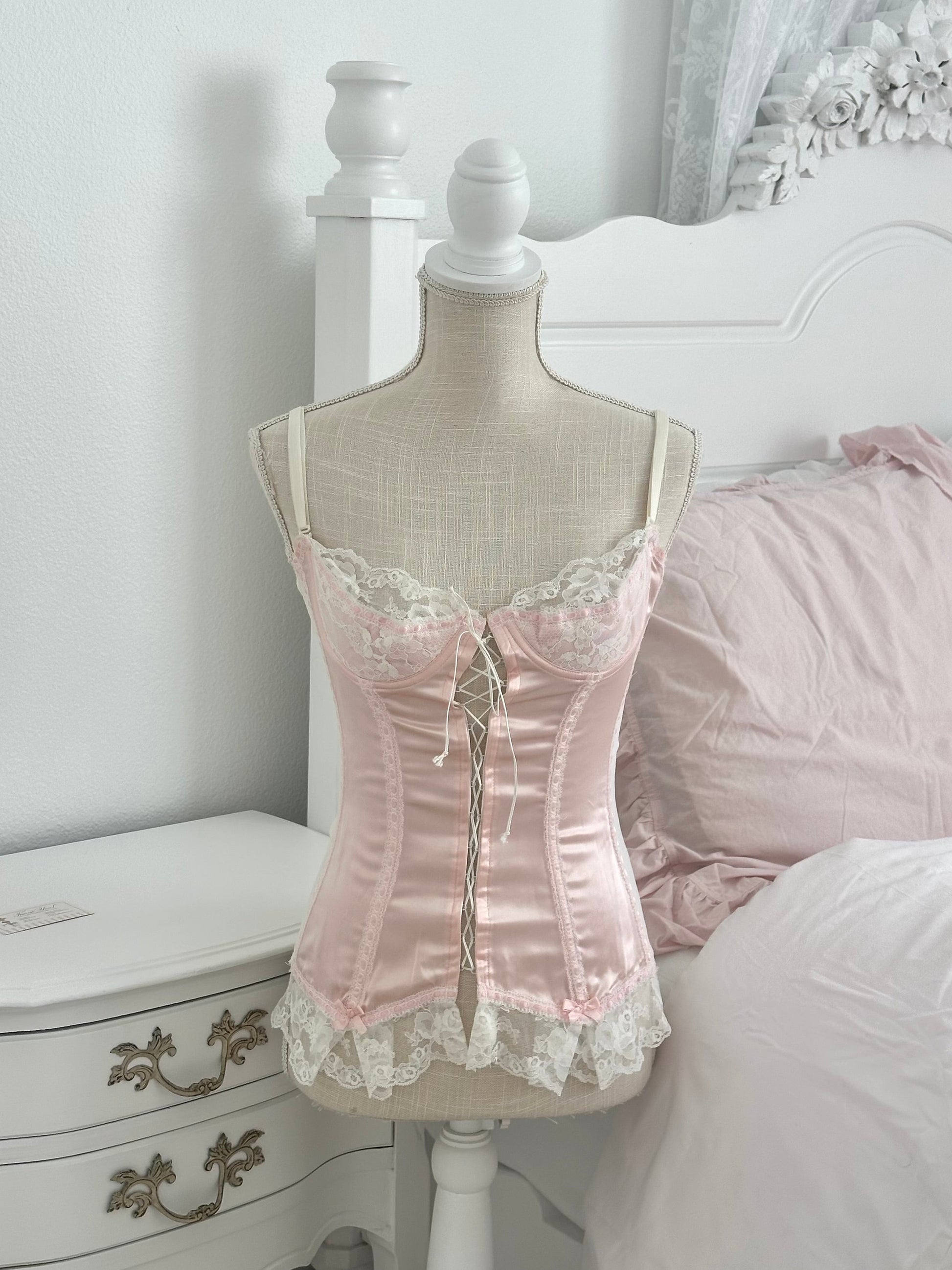 Vintage Darling Pink Lace Corset Top Size: XS