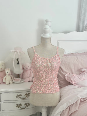 Vintage Y2K Pink Sequin tell Sheer cami Top Size: M