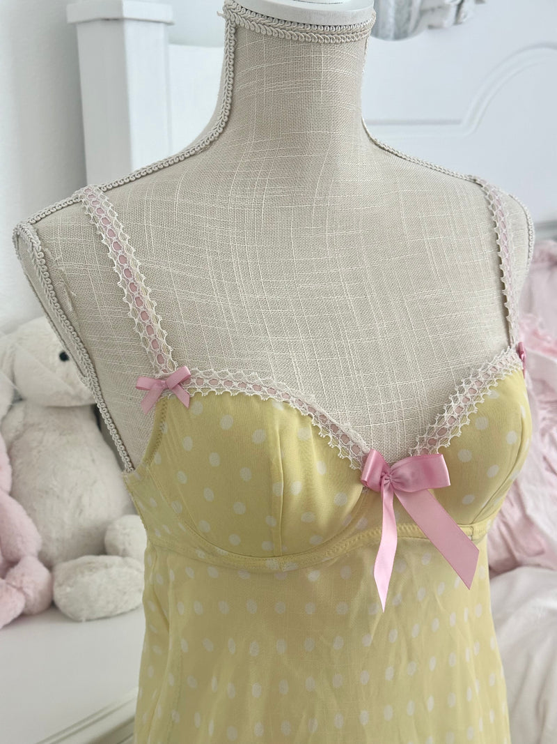 Vintage La Senza Yellow Polka Dot Babydoll Slip Dress Size: M