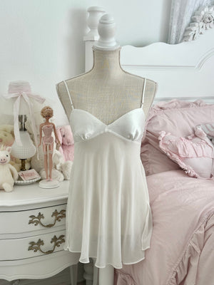 Vintage 2000 Victoria’s Secret White Sheer Open Back Babydoll Slip Dress Size: XS