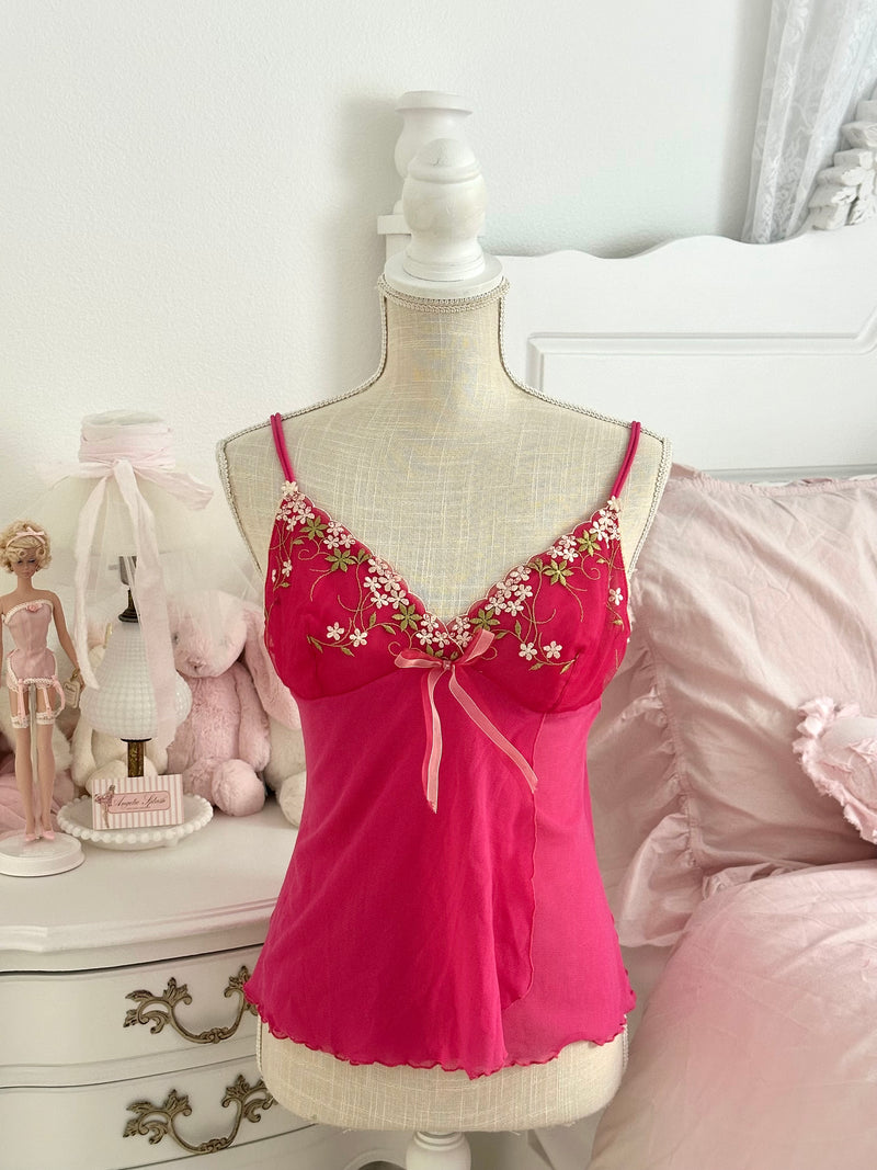 Vintage 2004 Victoria’s Secret Pink Floral Embroidered Cami Top Size: M