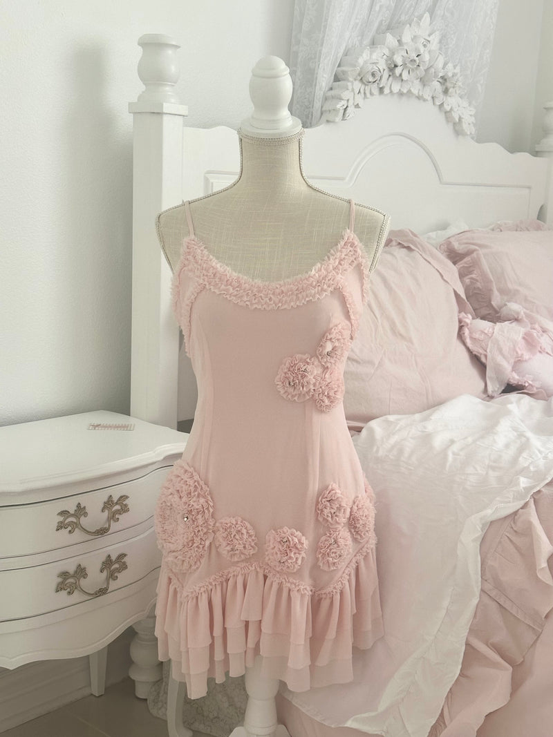 Vintage Forever 21 Pink Floral Embellished Dress Size: 2
