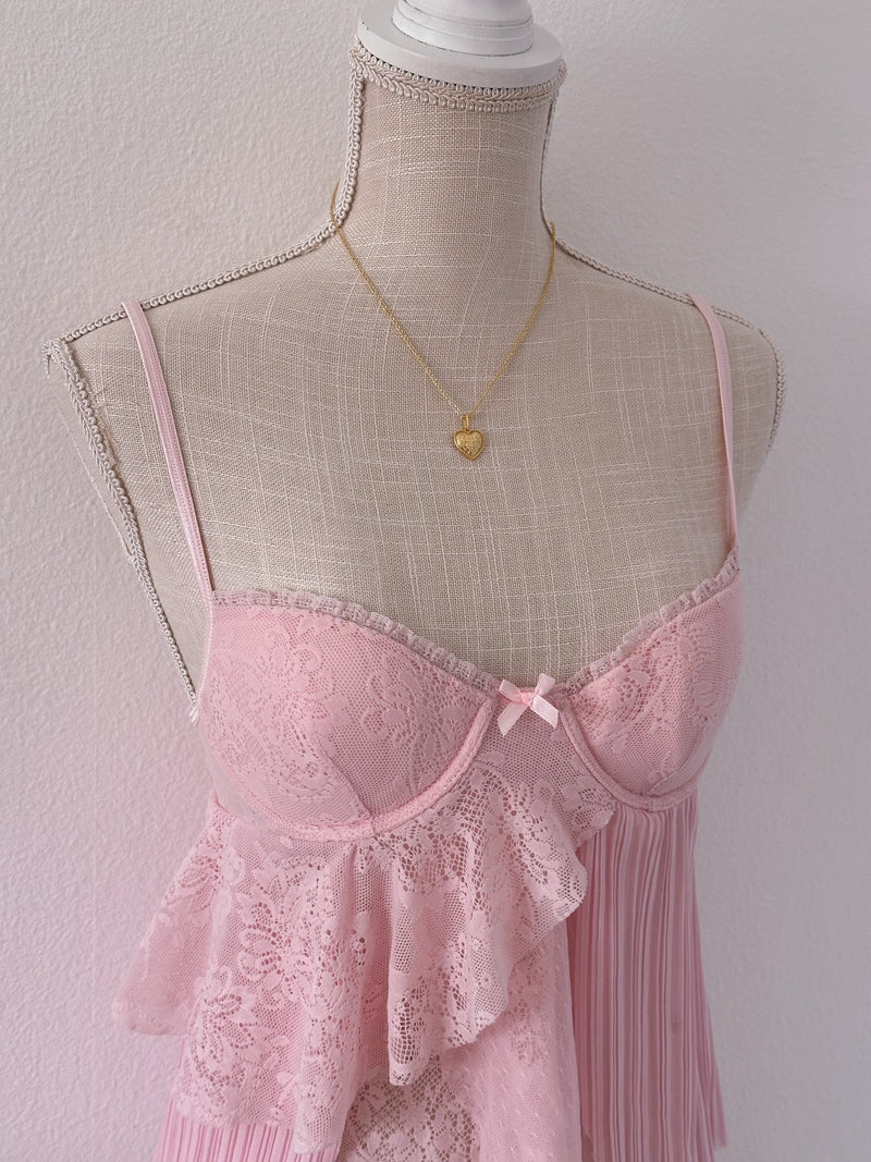 Vintage Victoria's Secret pink shabby chic ruffle babydoll top size: 32 B