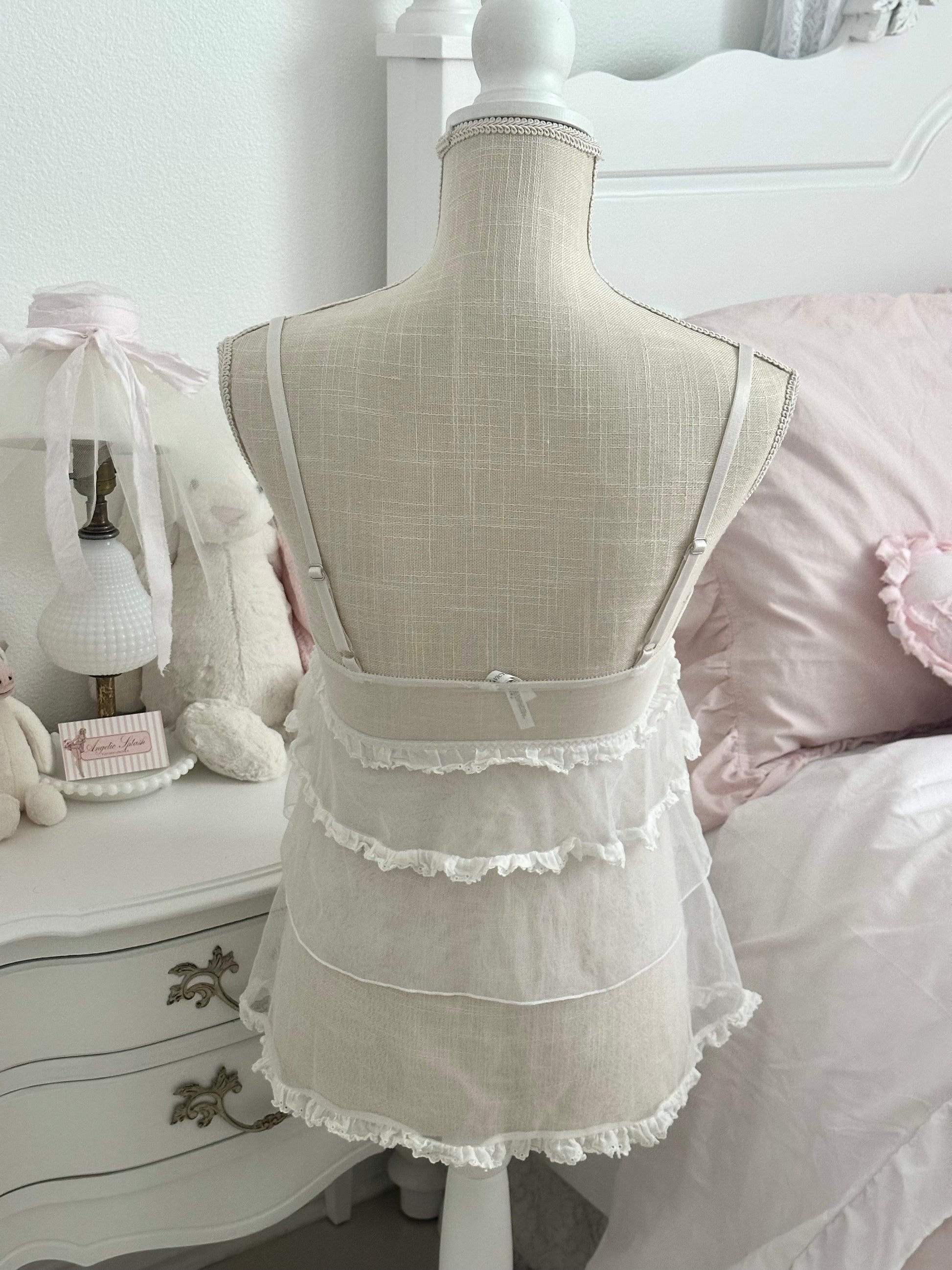 Vintage 2011 Victoria’s Secret "I Do" Bridal Collection White Ruffle Bustier Babydoll Top Size: 34C