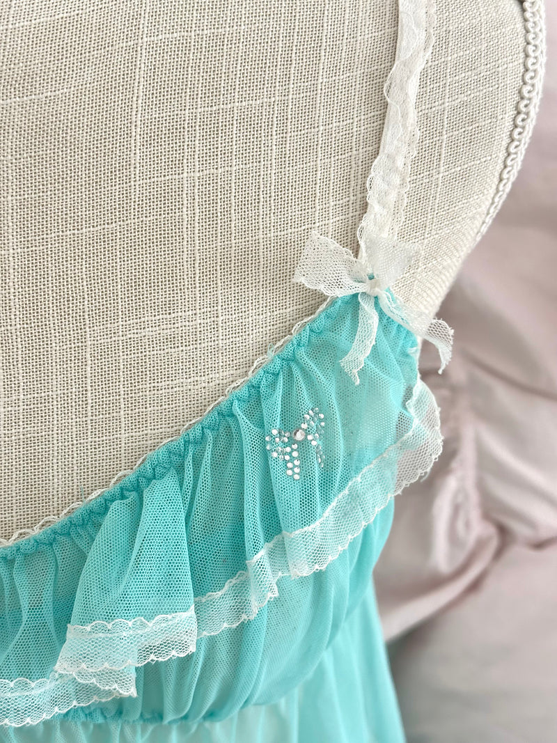 Vintage 2013 Victoria’s Secret Aqua Sheer Ruffle Babydoll Top Size M