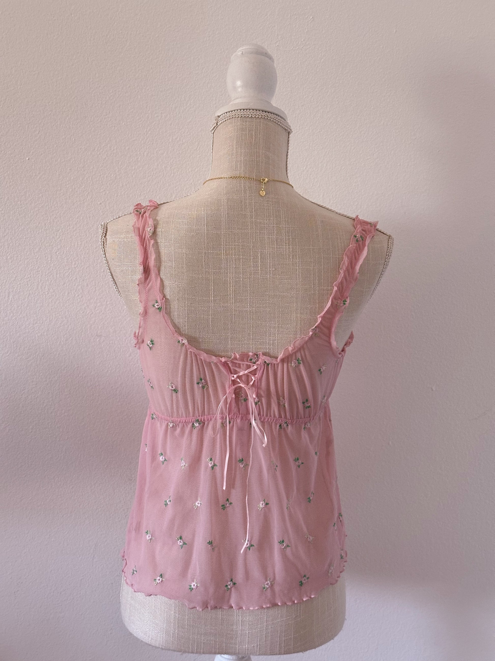 Vintage Victoria's Secret pink floral milkmaid cami top size: M