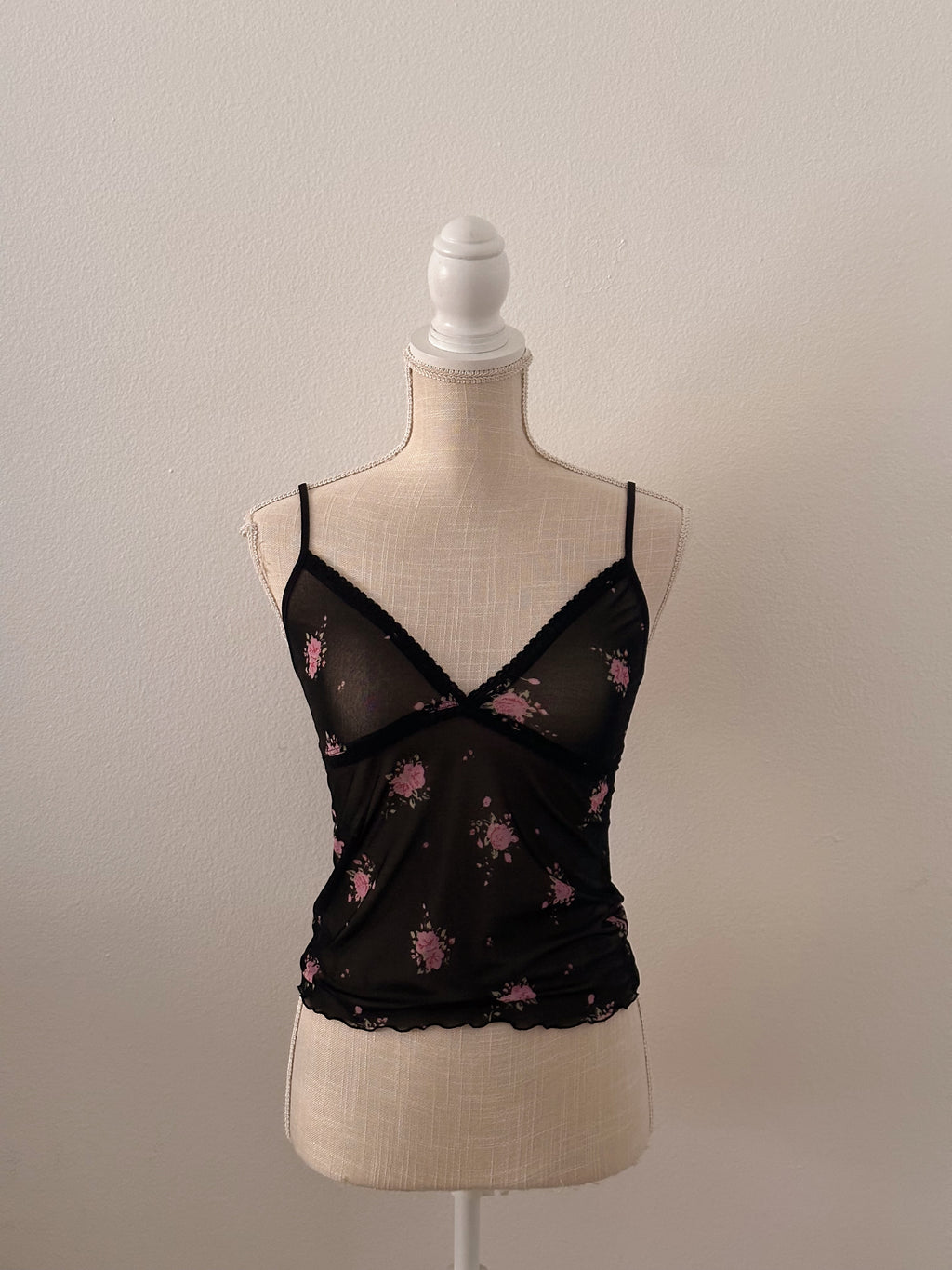 Vintage floral black sheer cami